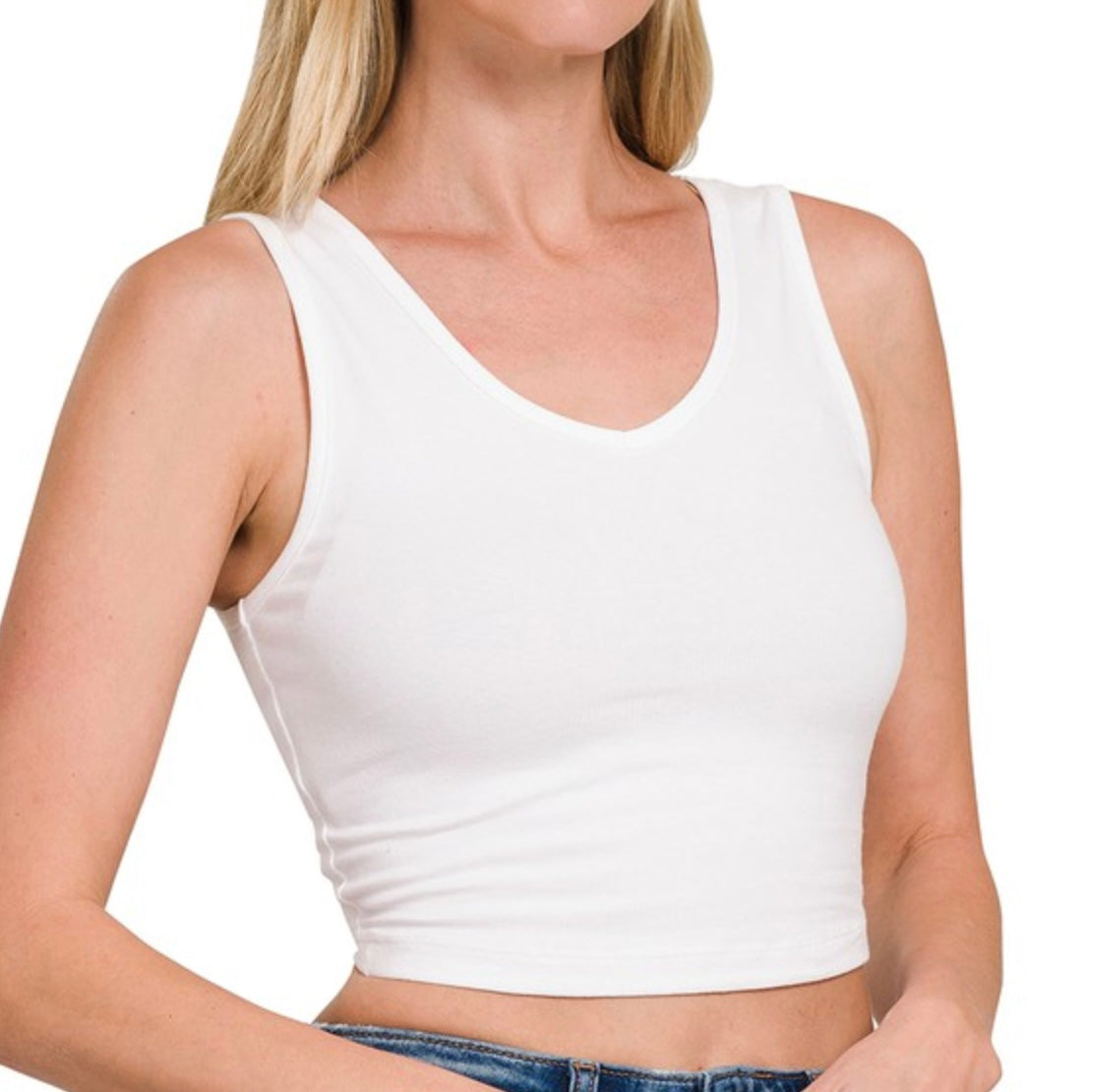 Cotton V Neck Crop Tank