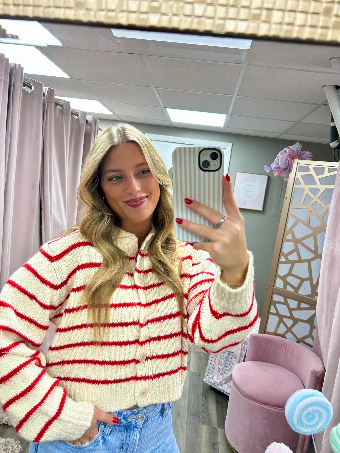 Striped Collared Button Cardigan