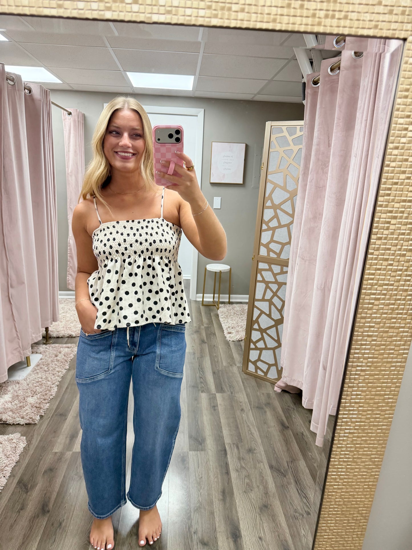 Polka Dot Smocked Tank Top