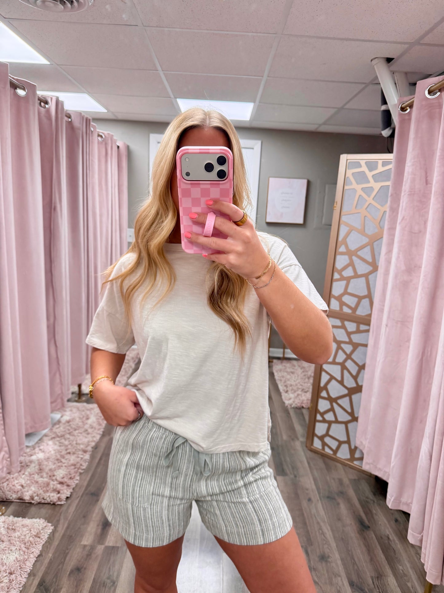 Linen Blend Stripe Pull on Short
