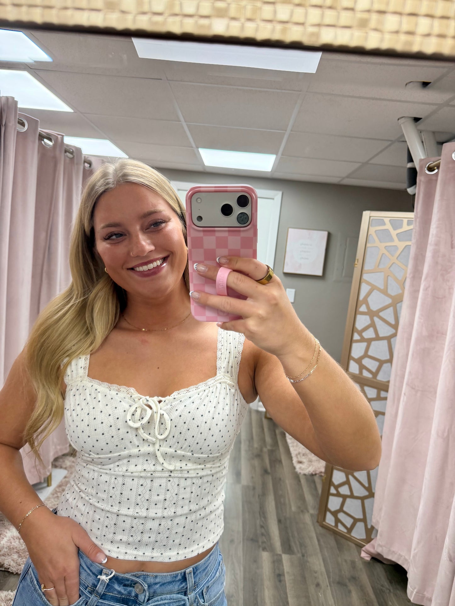 Polka Dot Pointelle Knit Top