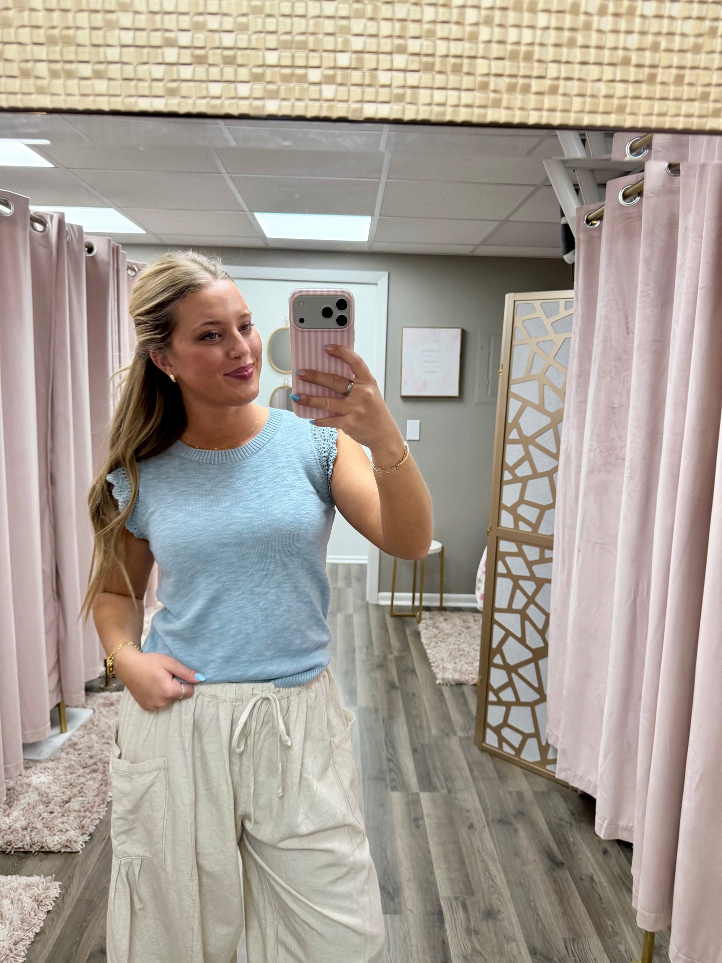 Ruffle Cap Sleeve Sweater Top