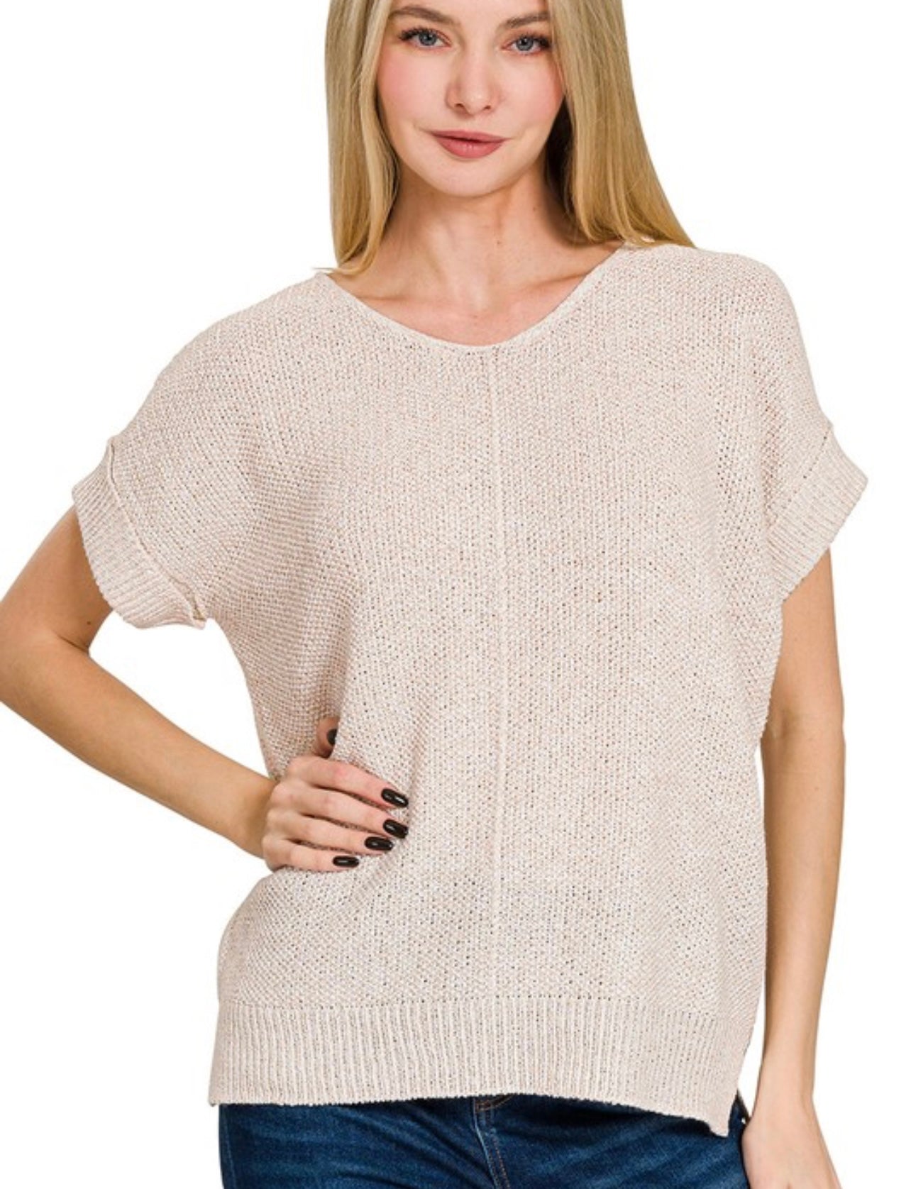 Center Seam Short Sleeve Sweater