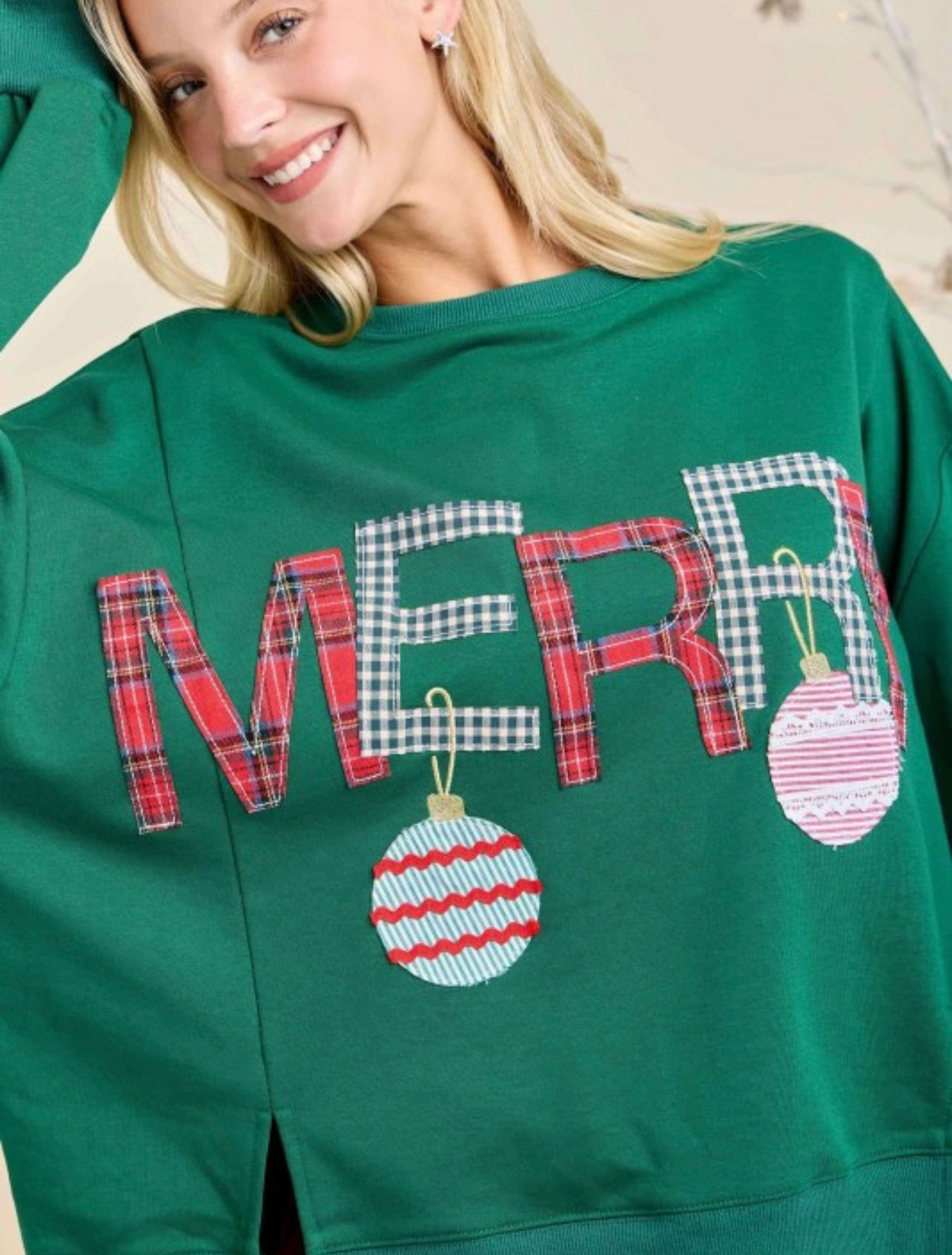 Merry Patchwork Oversized Crewneck