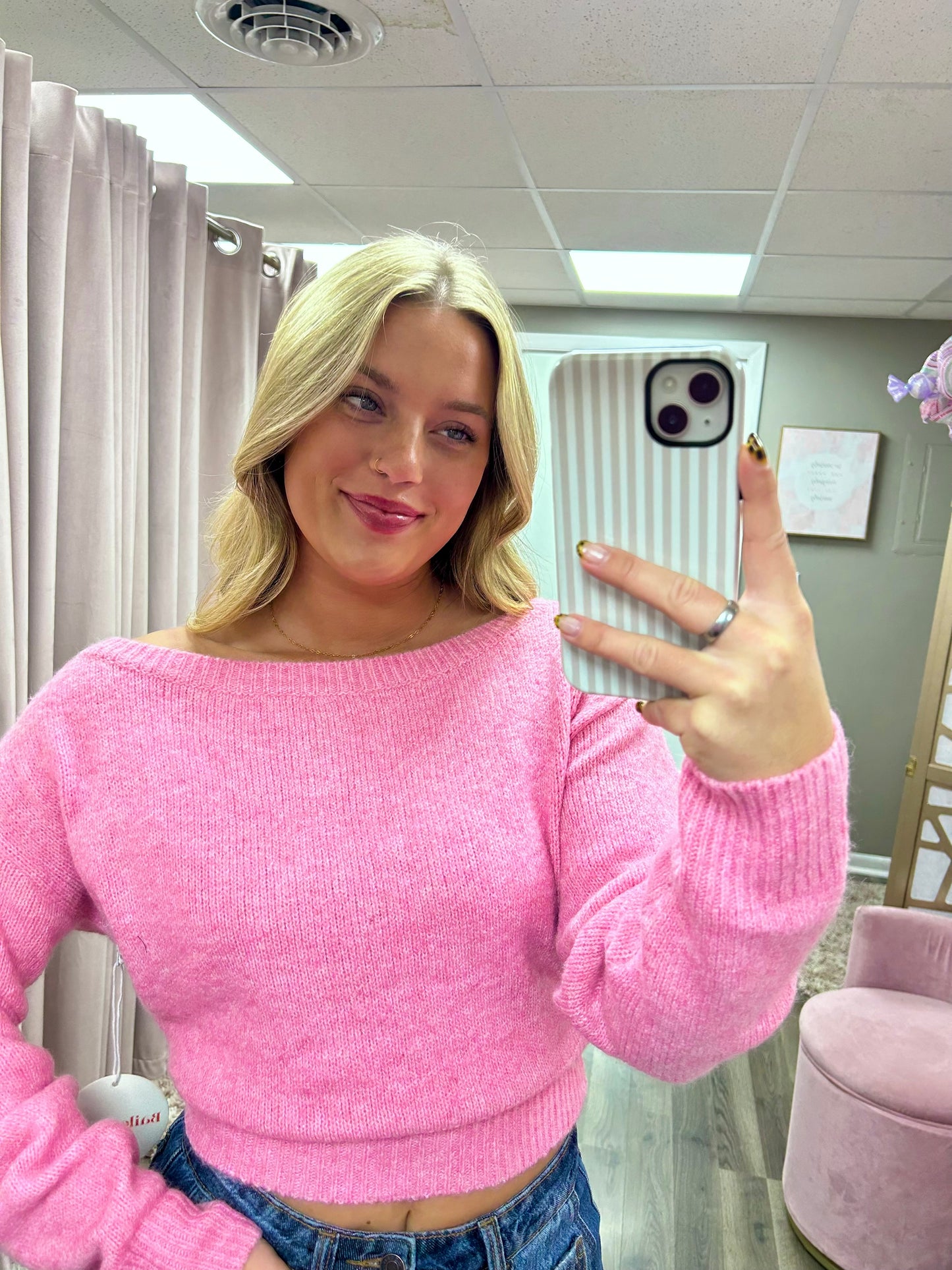 Off Shoulder Rib Knit Sweater