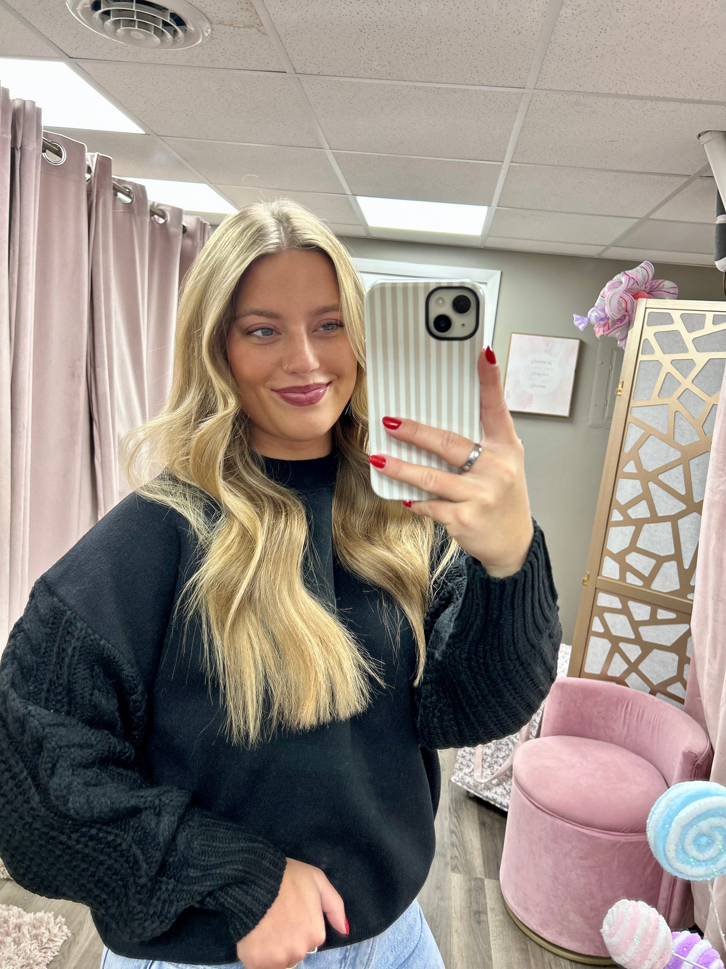 Cable Knit Sleeve Drop Shoulder Sweater