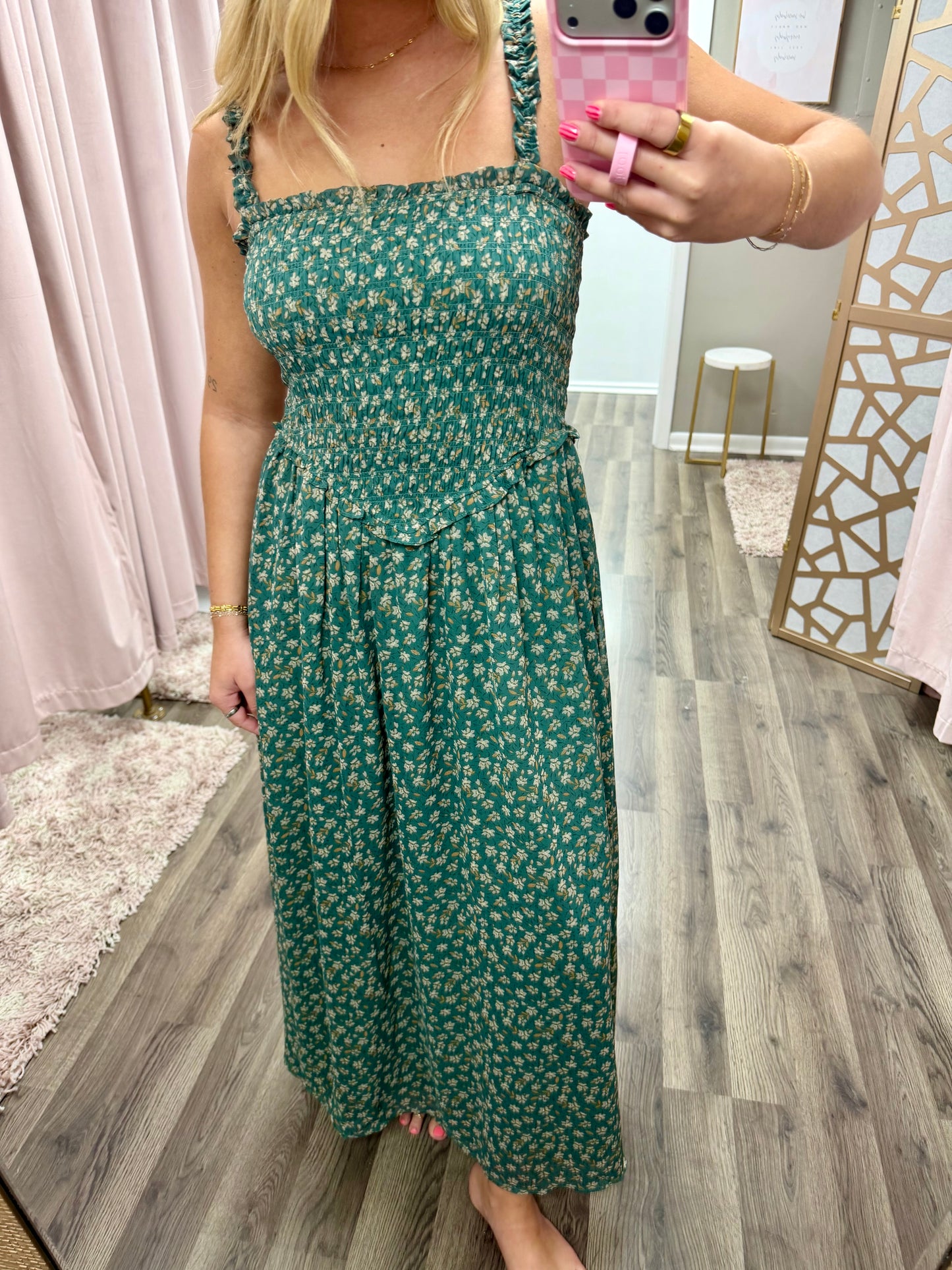 Floral Printed Smocked Midi Dress