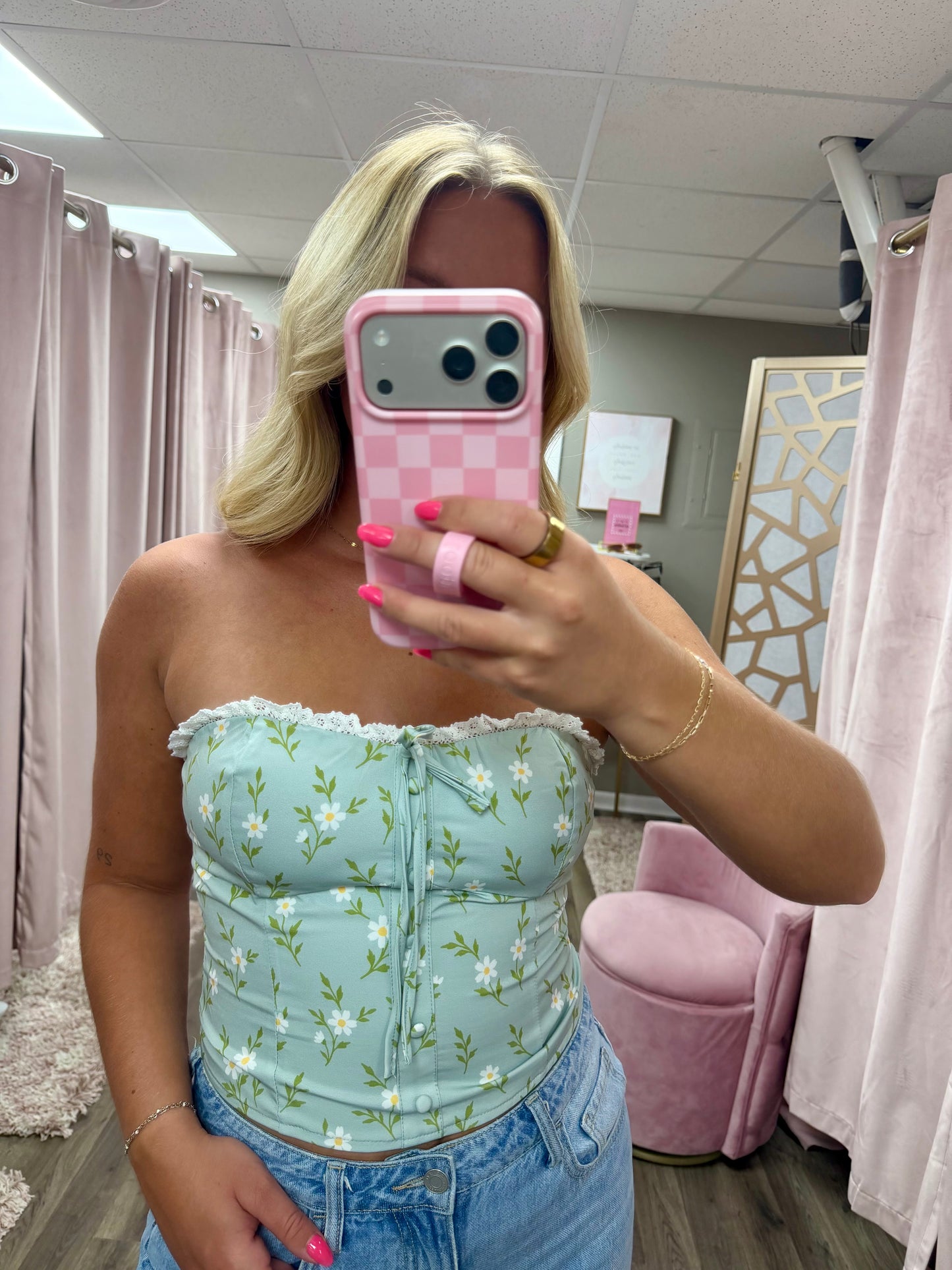 Floral Lace Trim Tube Top
