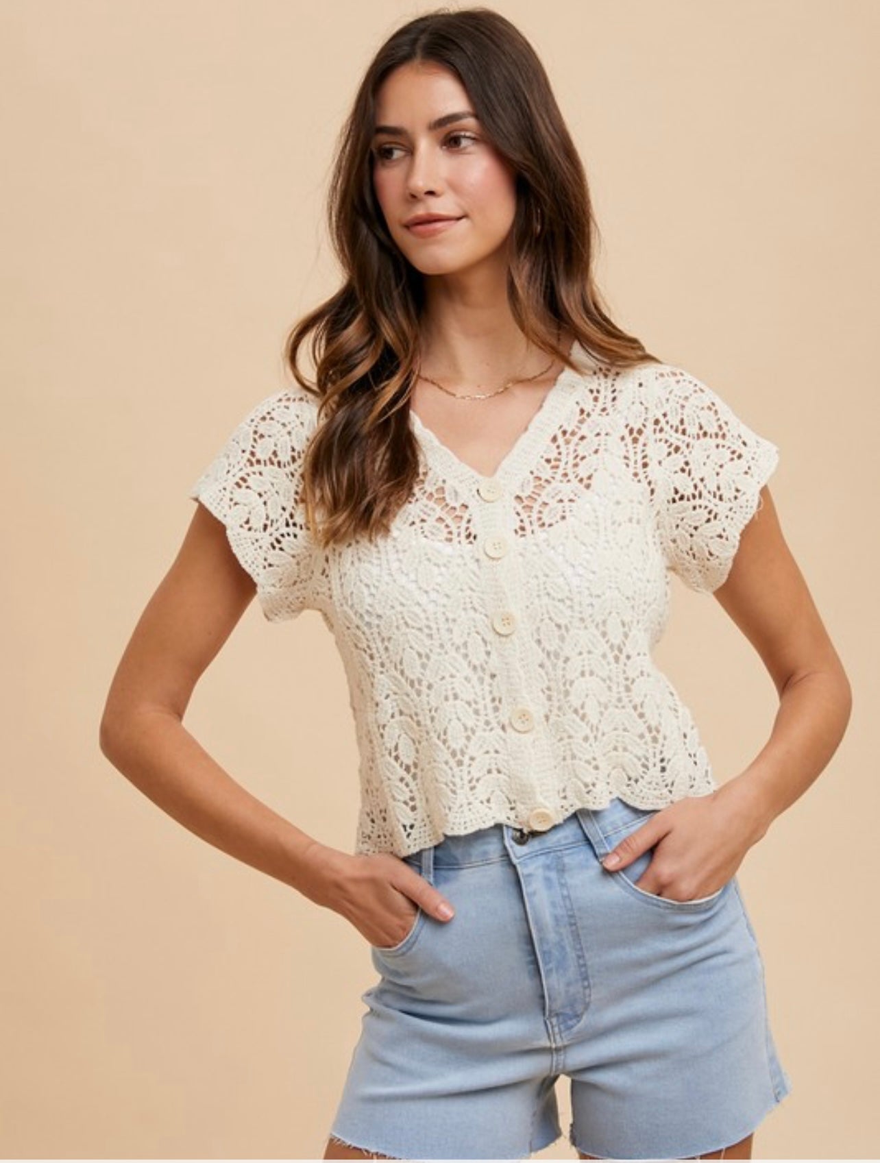 Crochet Short Sleeve Button Down