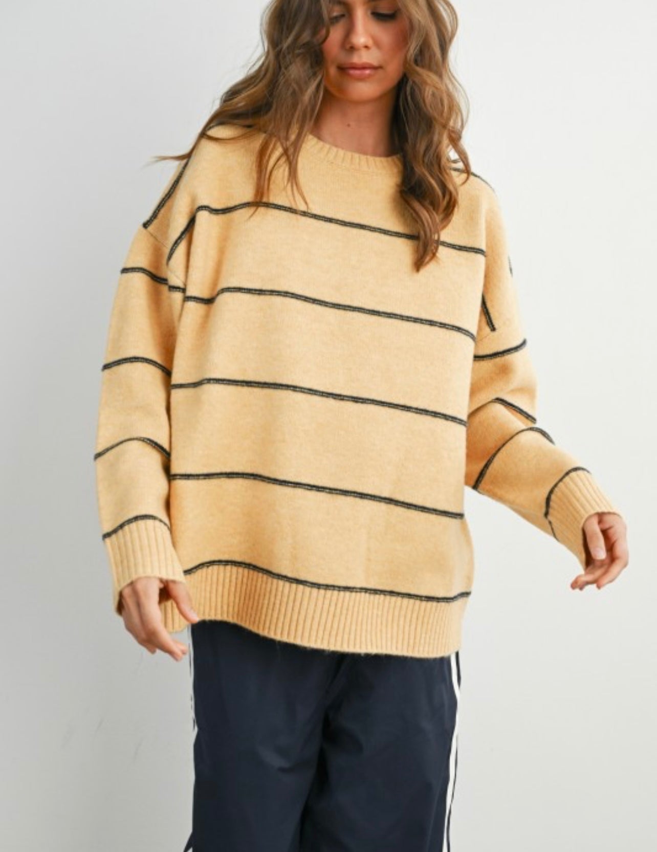 Stripe Pattern Drop Shoulder Sweater
