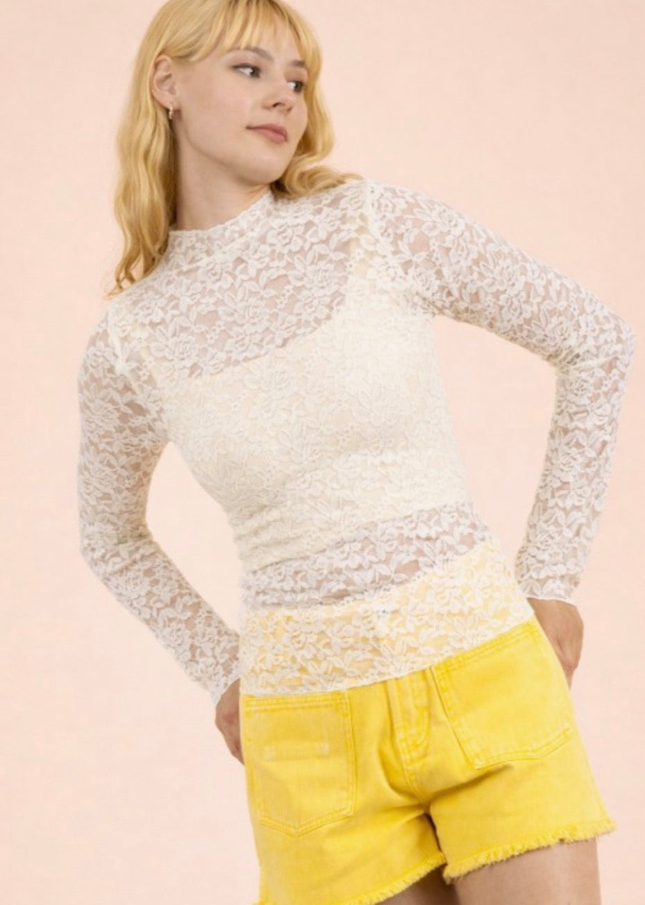 Fitted Sheer Mesh Lace Top