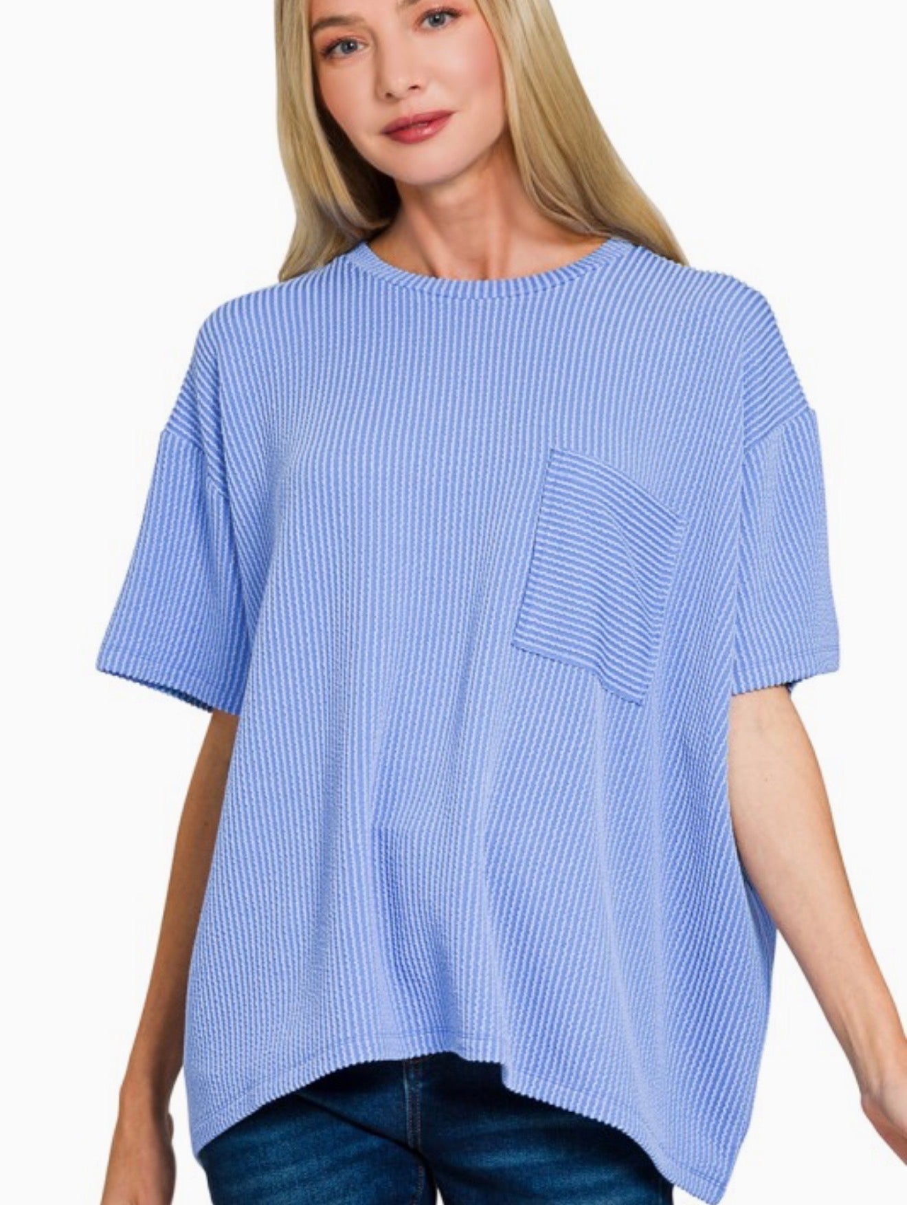 Ribbed Short Sleeve Pocket Top