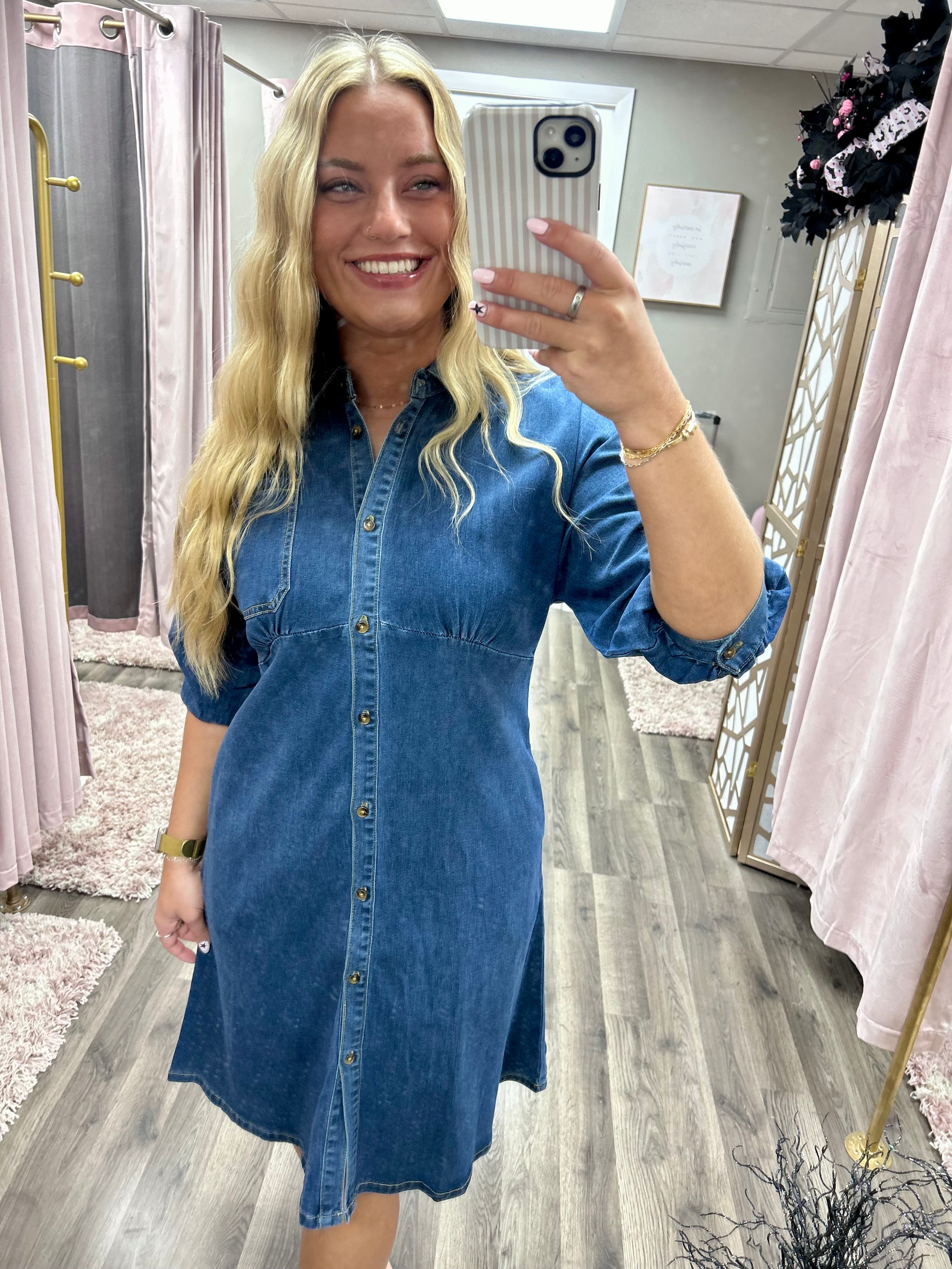 Dolman Sleeve Midi Denim Dress