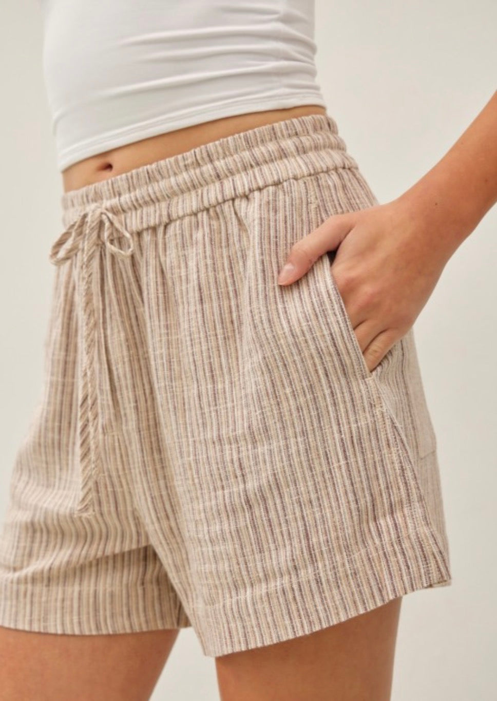 Textured Stripe Linen Short