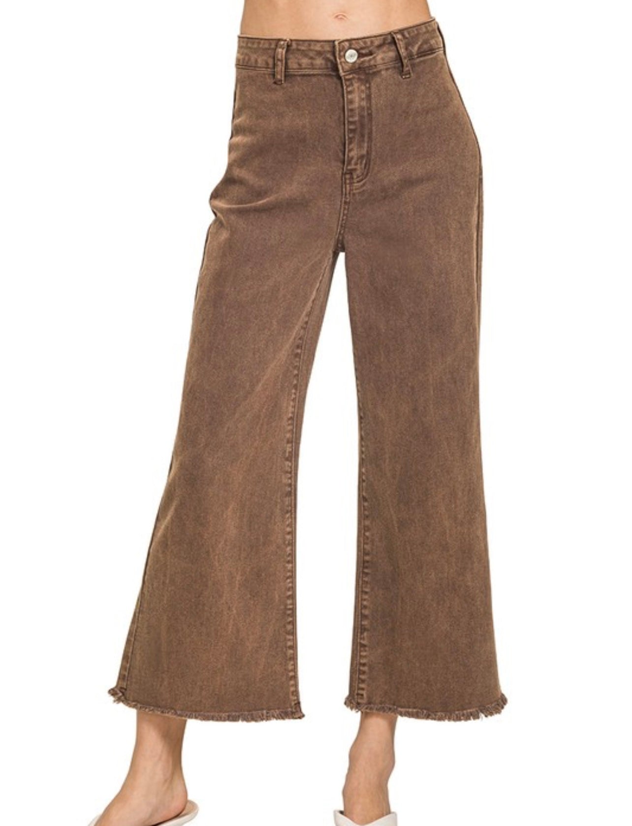 High Waist Fray Hem Straight Jean