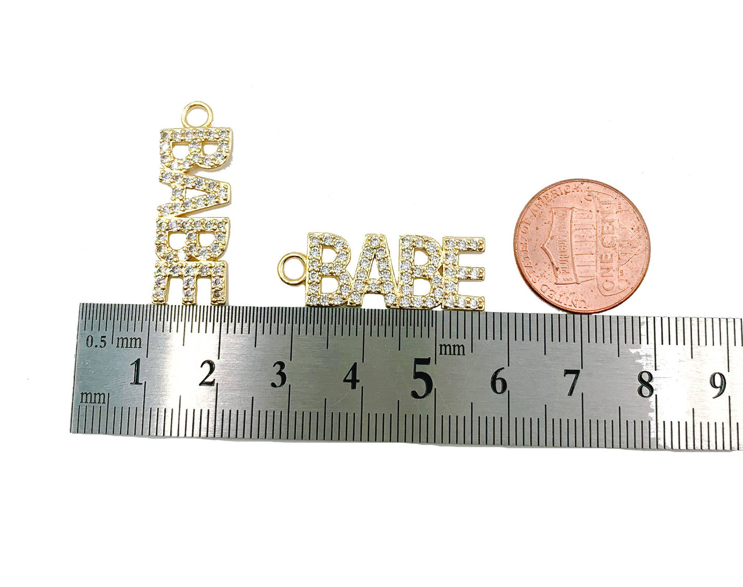 Gold Filled Babe Word Charm Pendant CZ Micro Pave, CP1043