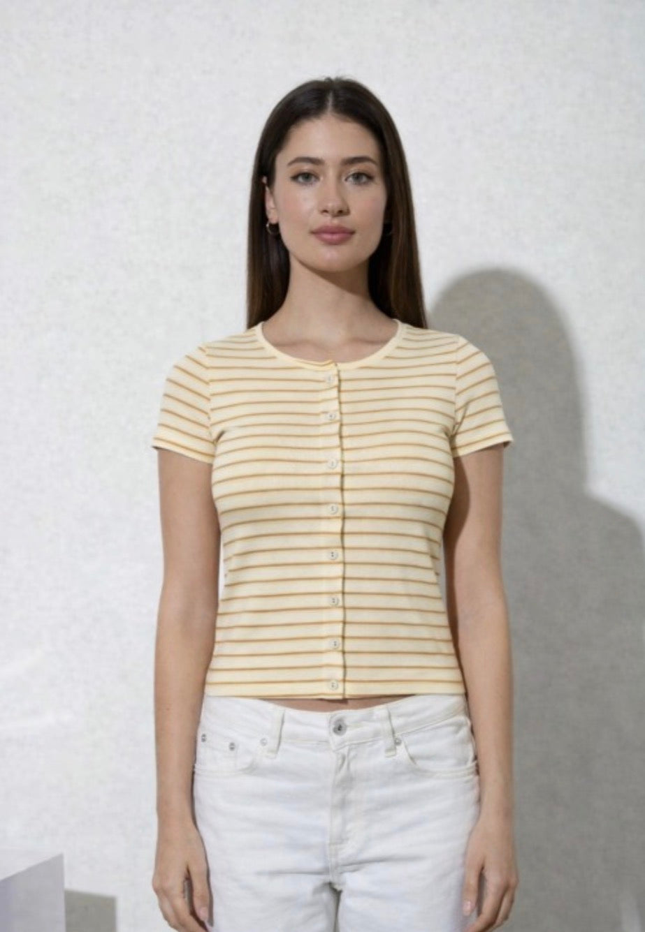 Multi Color Stripe Button Tee
