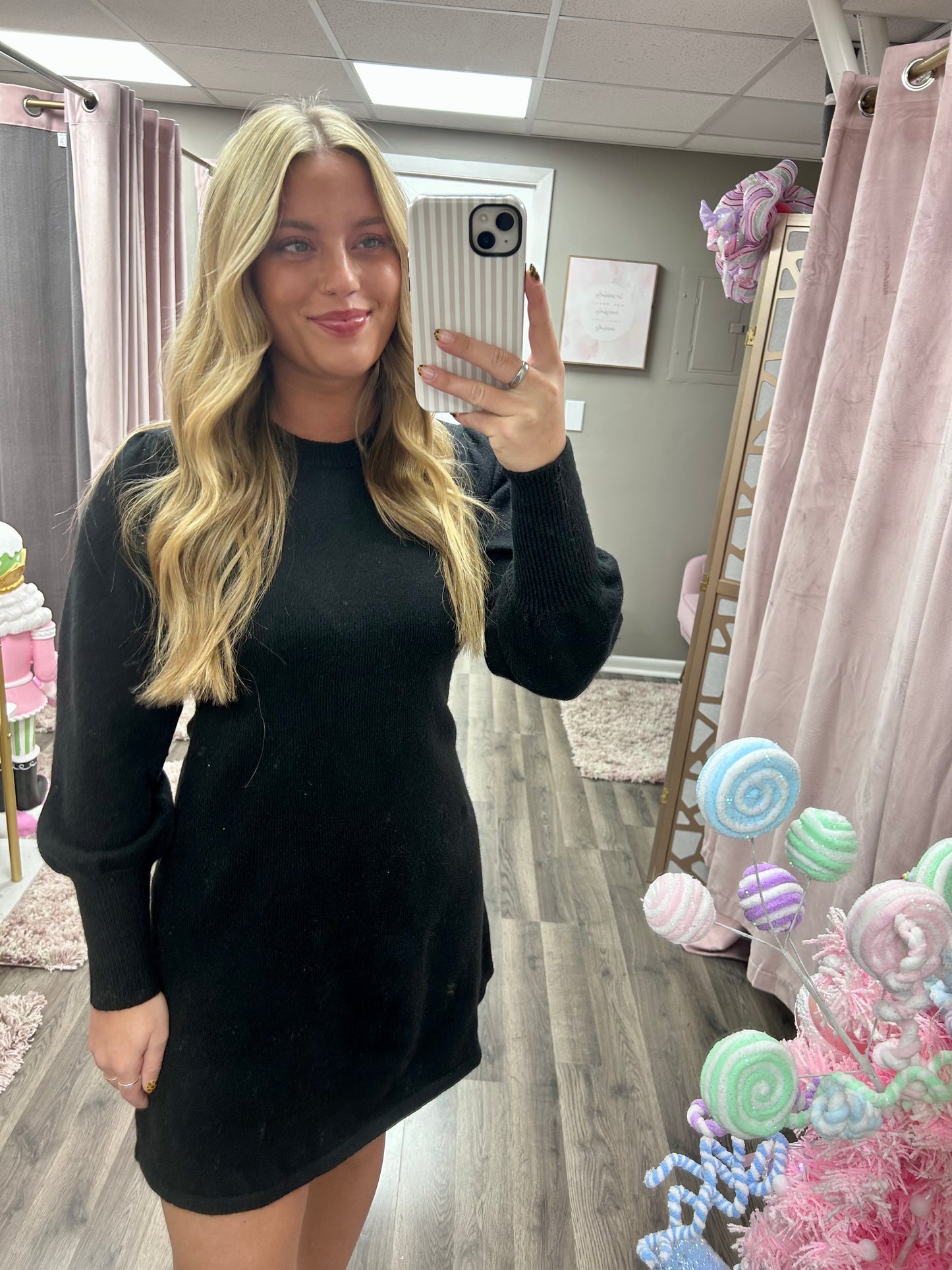 Puff Sleeve Mini Sweater Dress