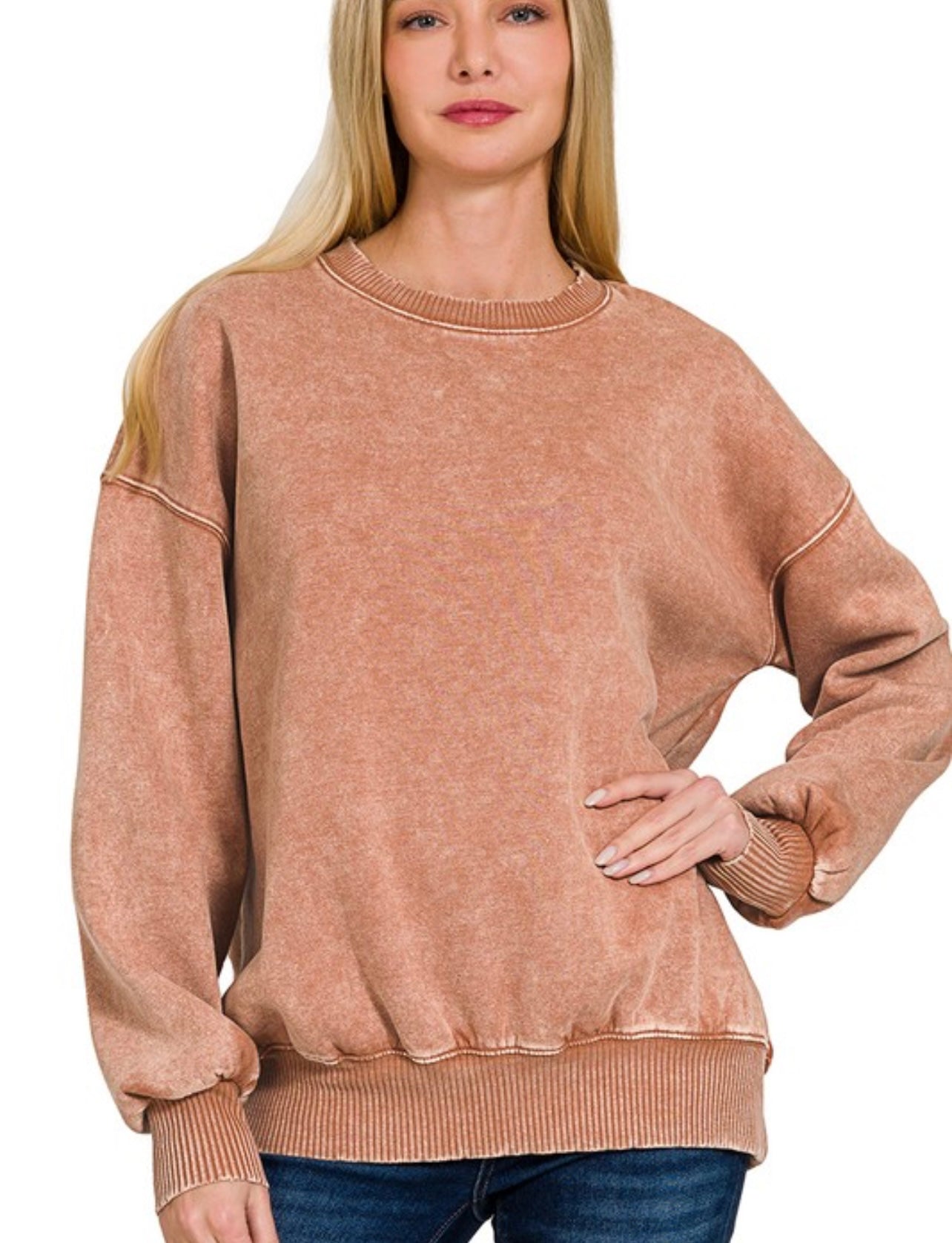 Acid Wash Pullover Fleece Crew