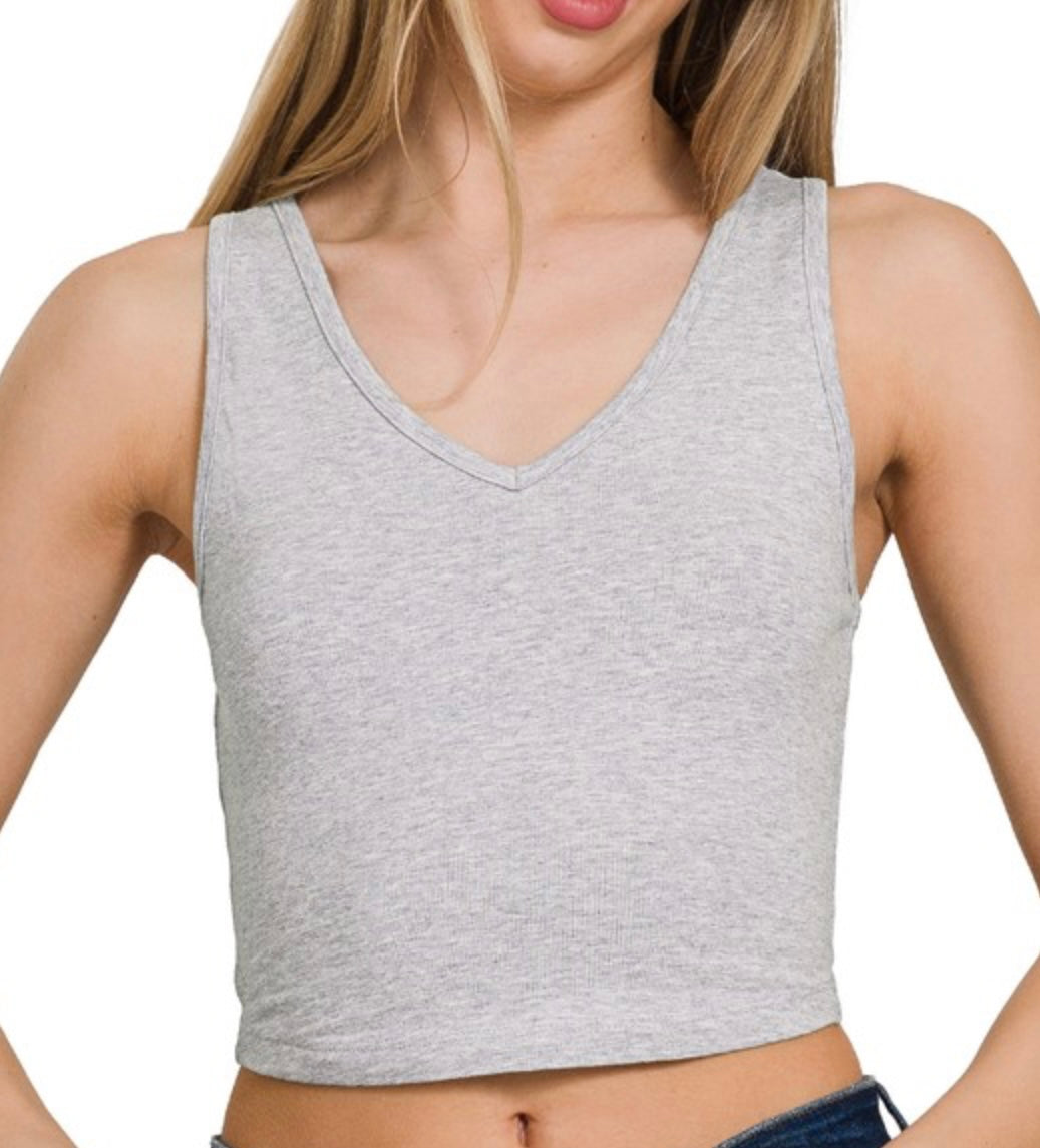 Cotton V Neck Crop Tank