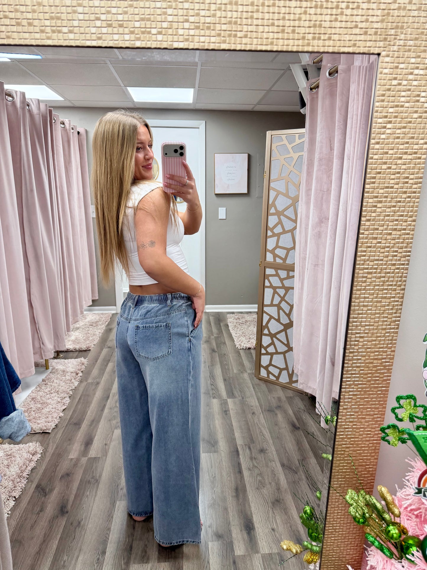 Elastic Waist Flare Denim Pant