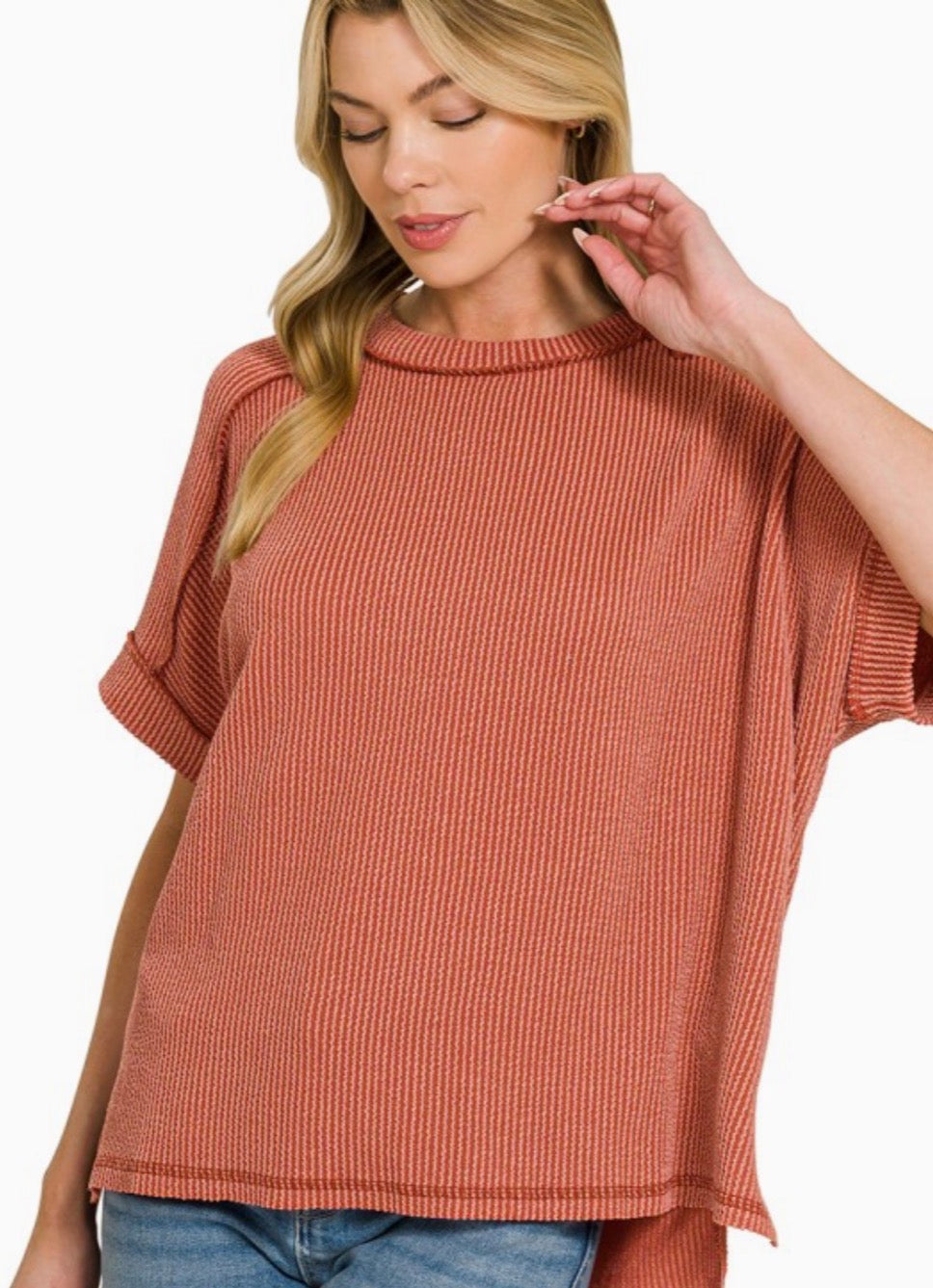 Raised Rib Raw Edge Top