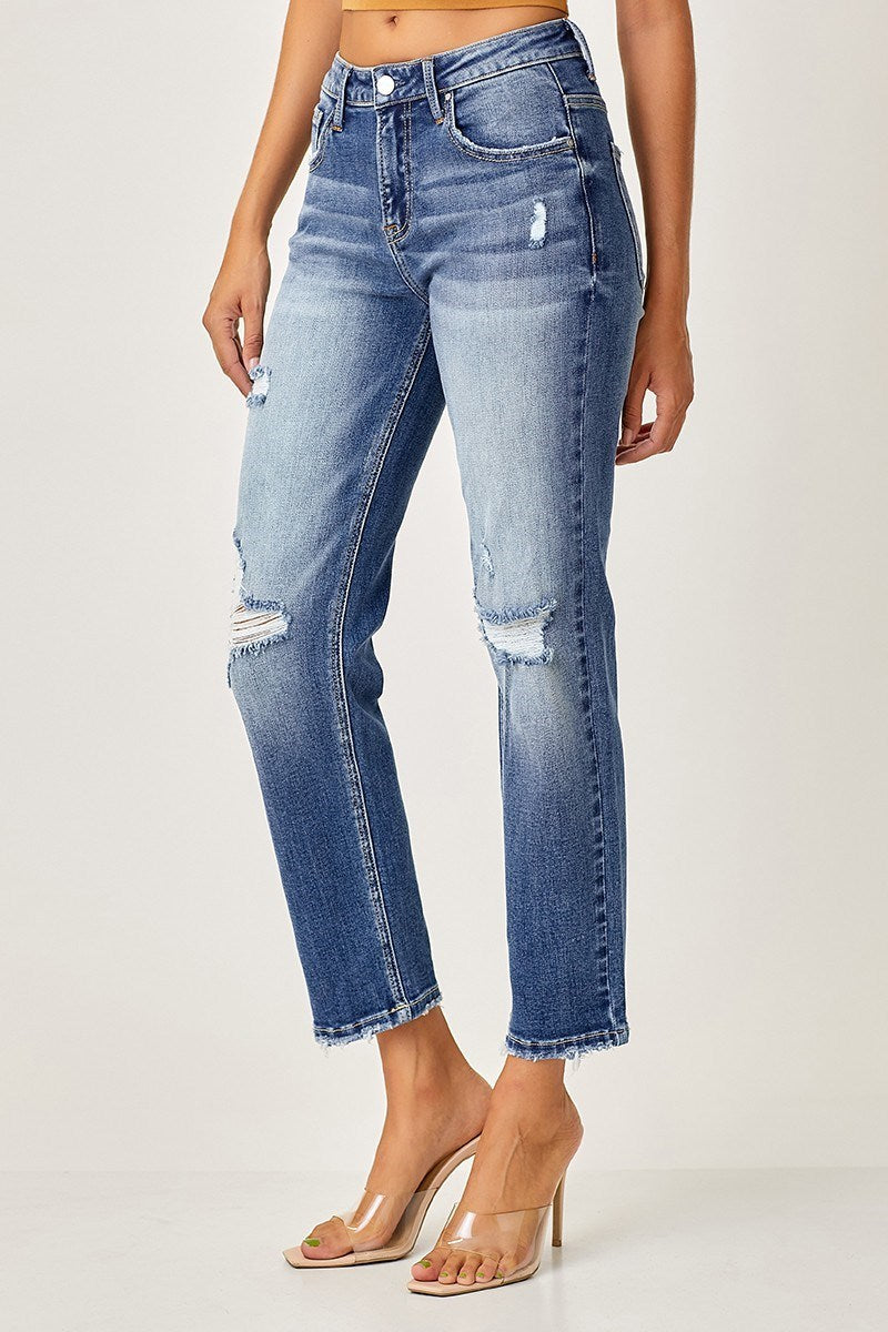 Risen Mid Rise Distressed Boyfriend Jean