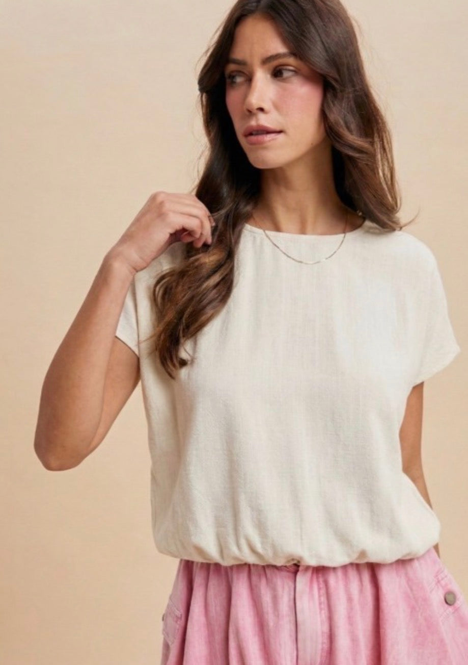 Linen Blend Bubble Loose Top