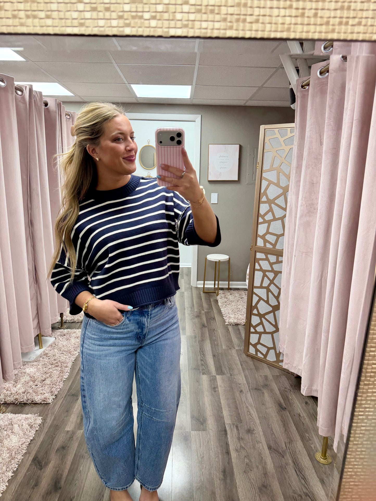 Drop Shoulder Stripe Sweater
