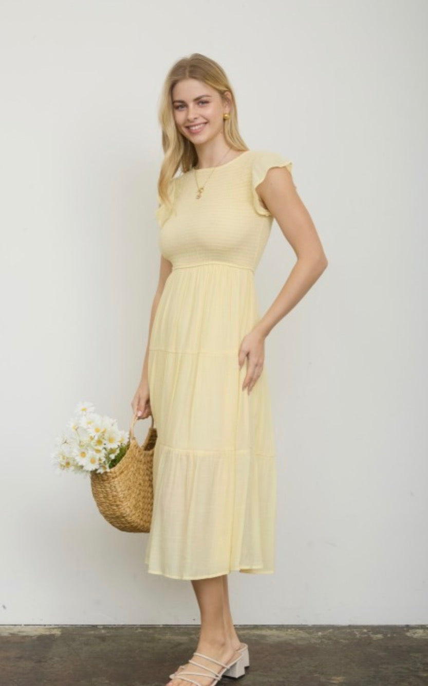 Tiered Short Sleeve Midi Dress