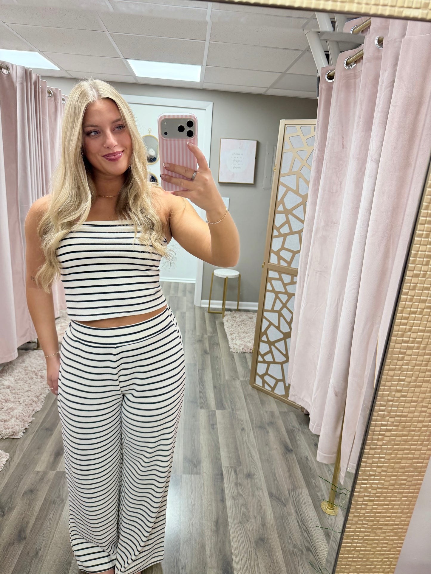 Strapless Knit Stripe Lounge Top