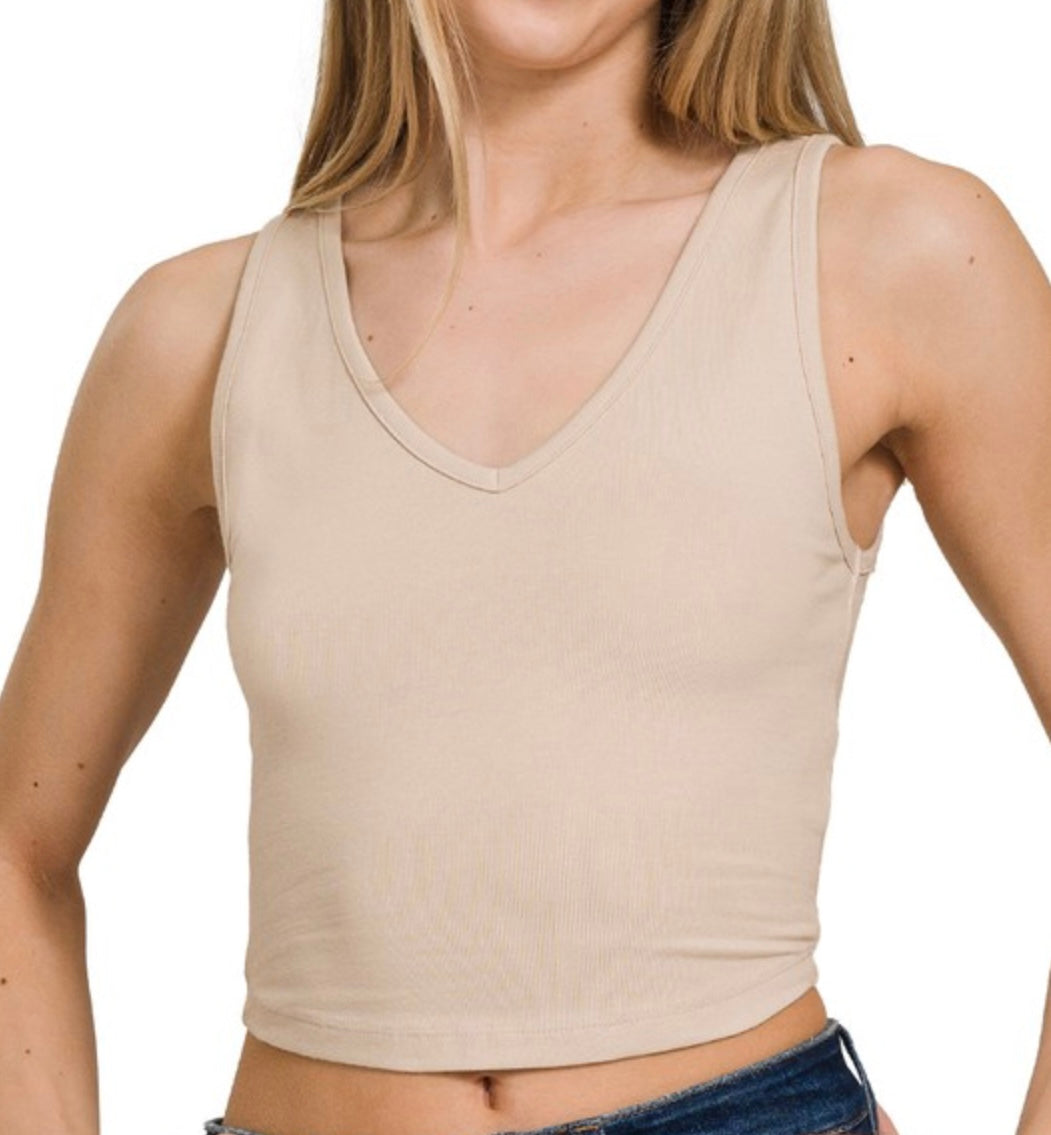 Cotton V Neck Crop Tank