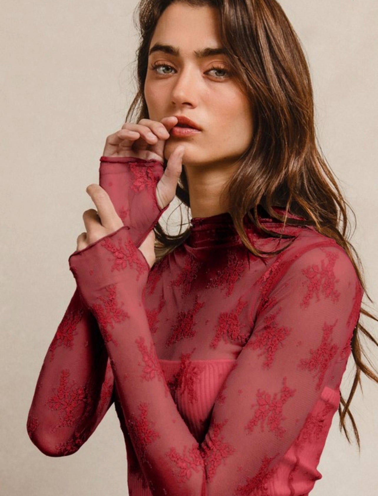 High Neck Lace Long Sleeve