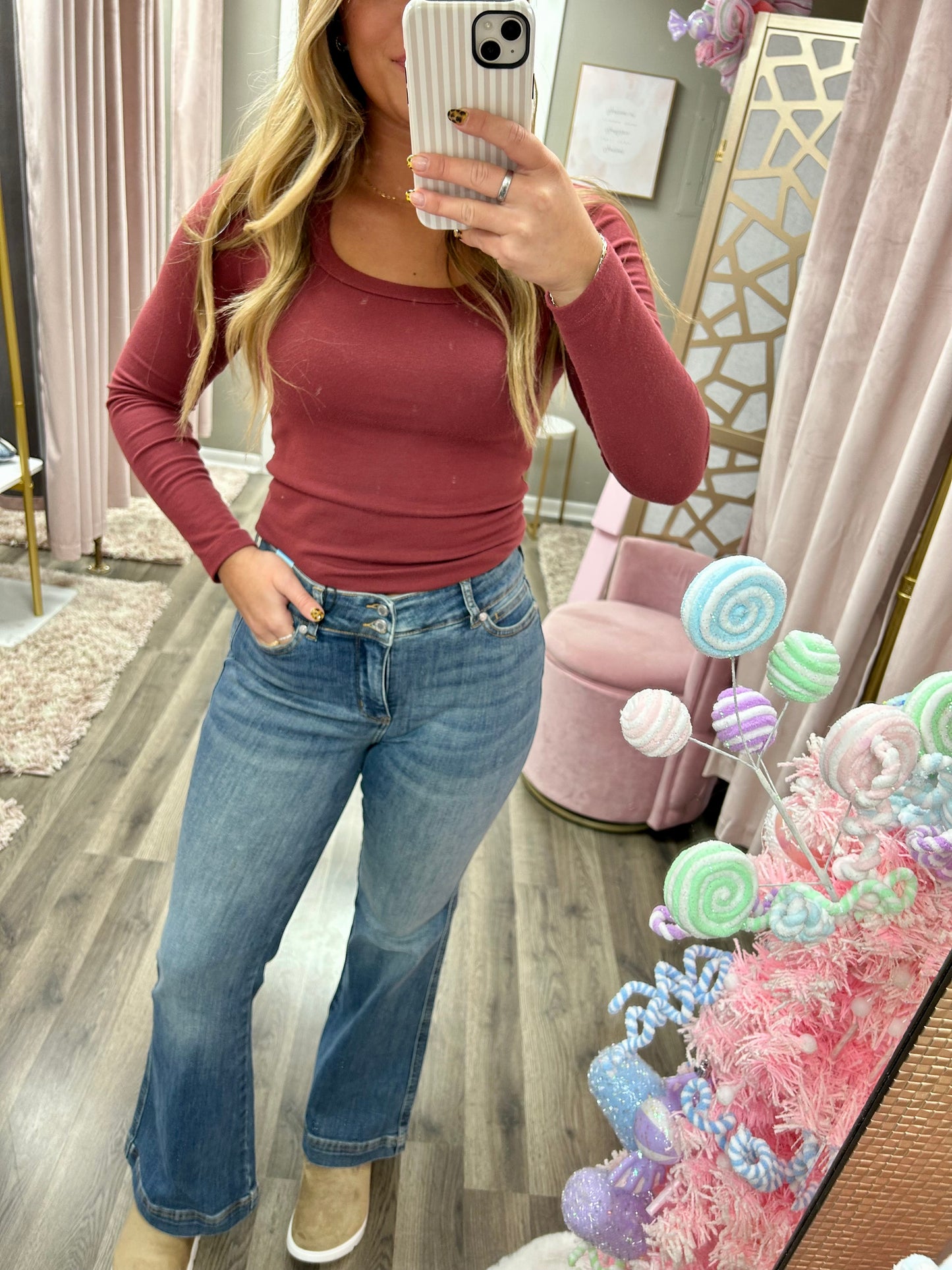 Judy Blue Petite Double Button Flare Jean