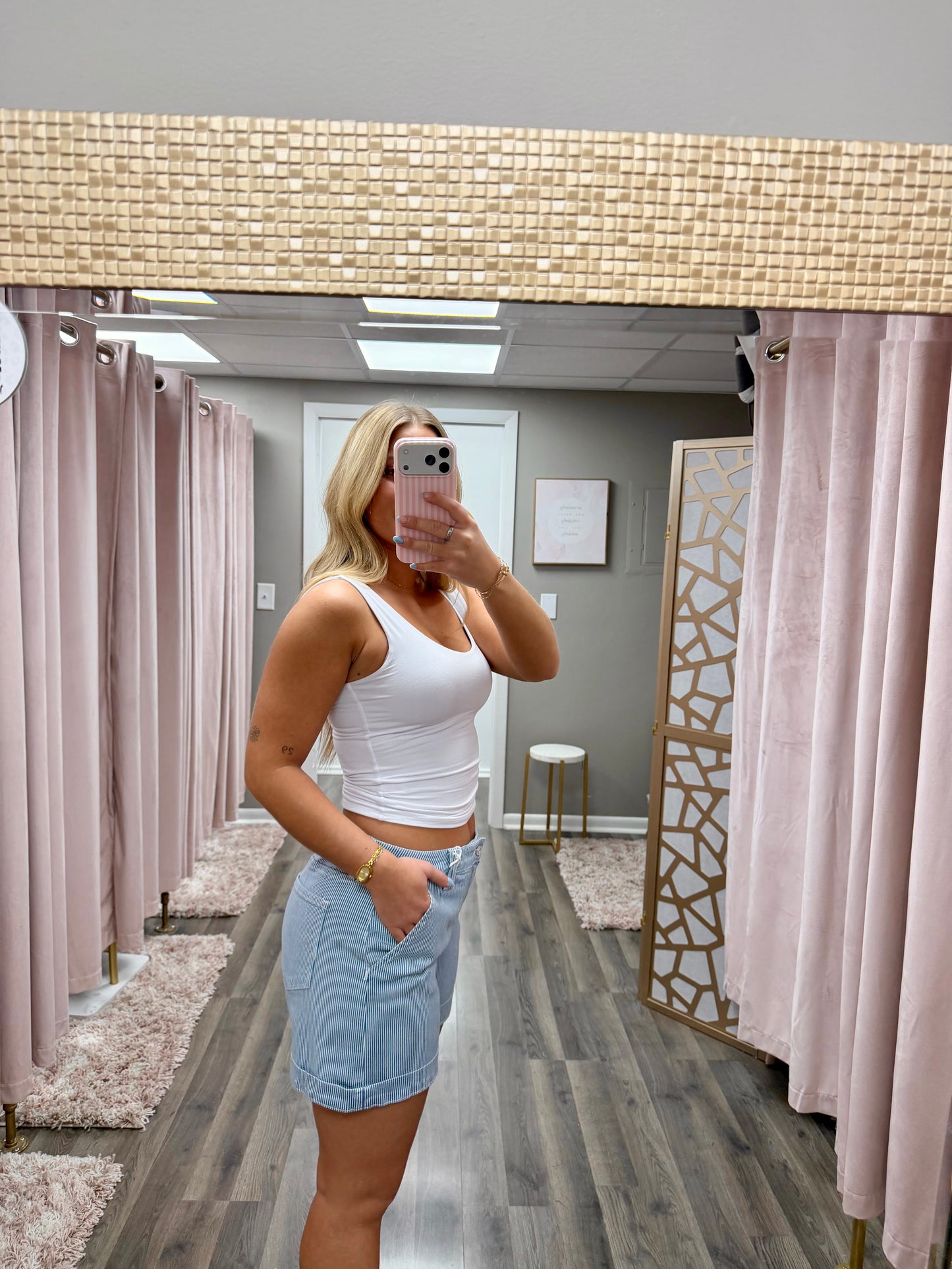 Vervet High Rise Cuffed Striped Short