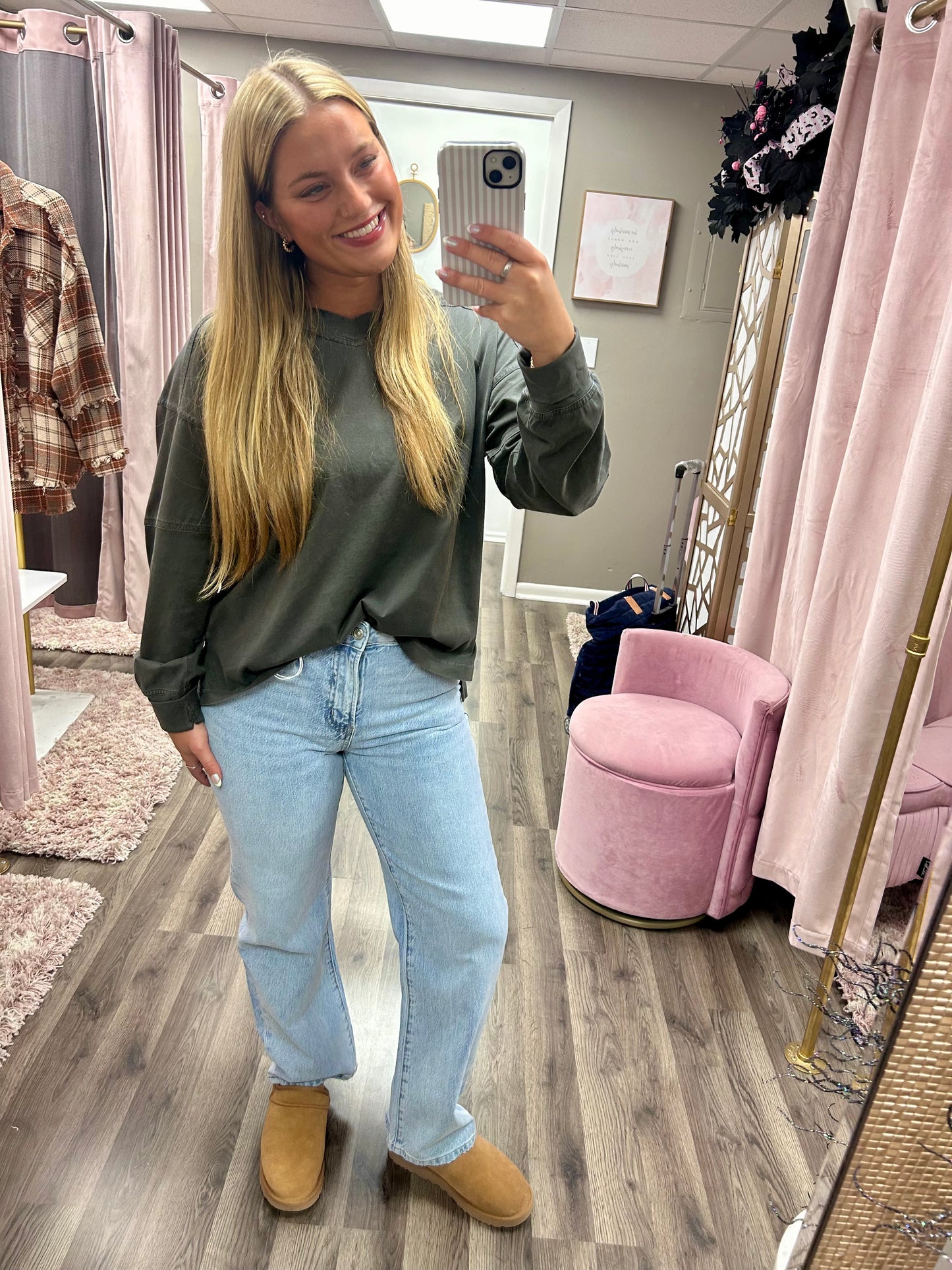 Bayeas Mid Rise Barrel Leg Jean