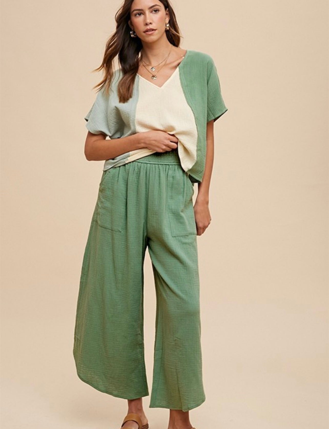 Cotton Gauze Wide Leg Pants