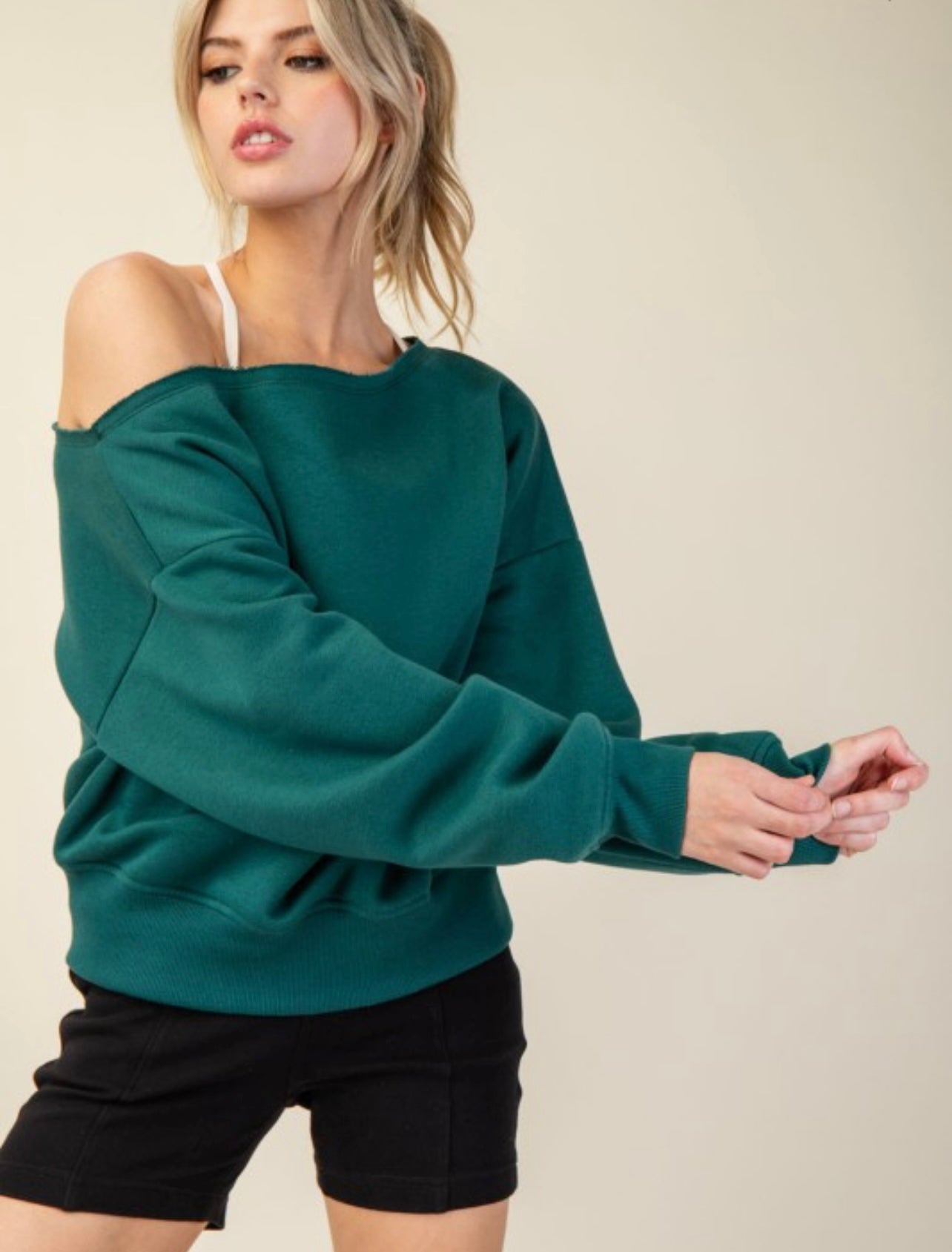 Terry Off Shoulder Fleece Top