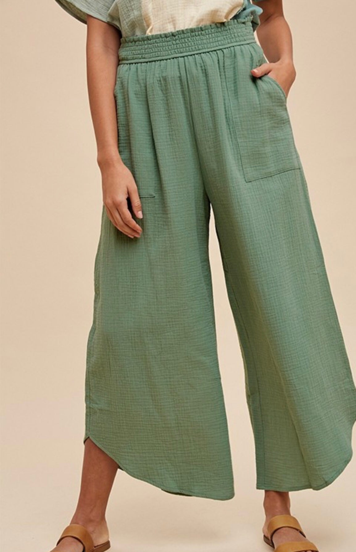 Cotton Gauze Wide Leg Pants