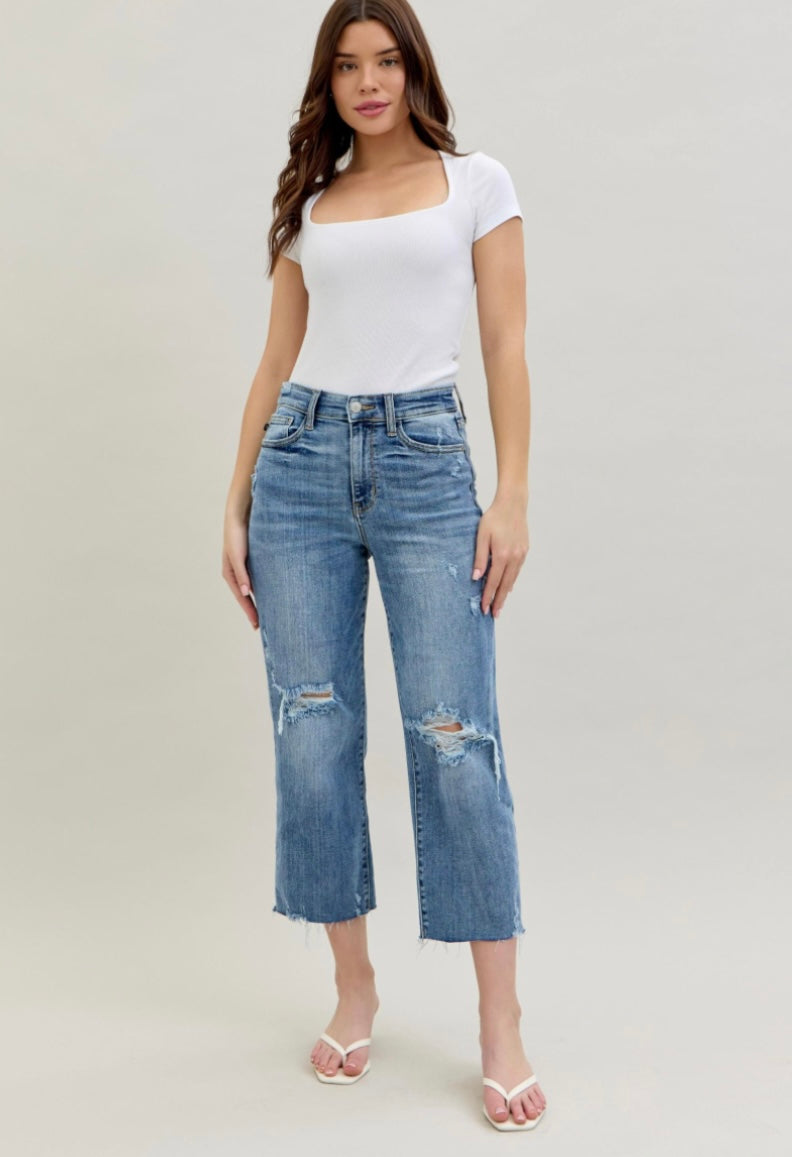Judy Blue Wide Leg Destroy Crop Jean