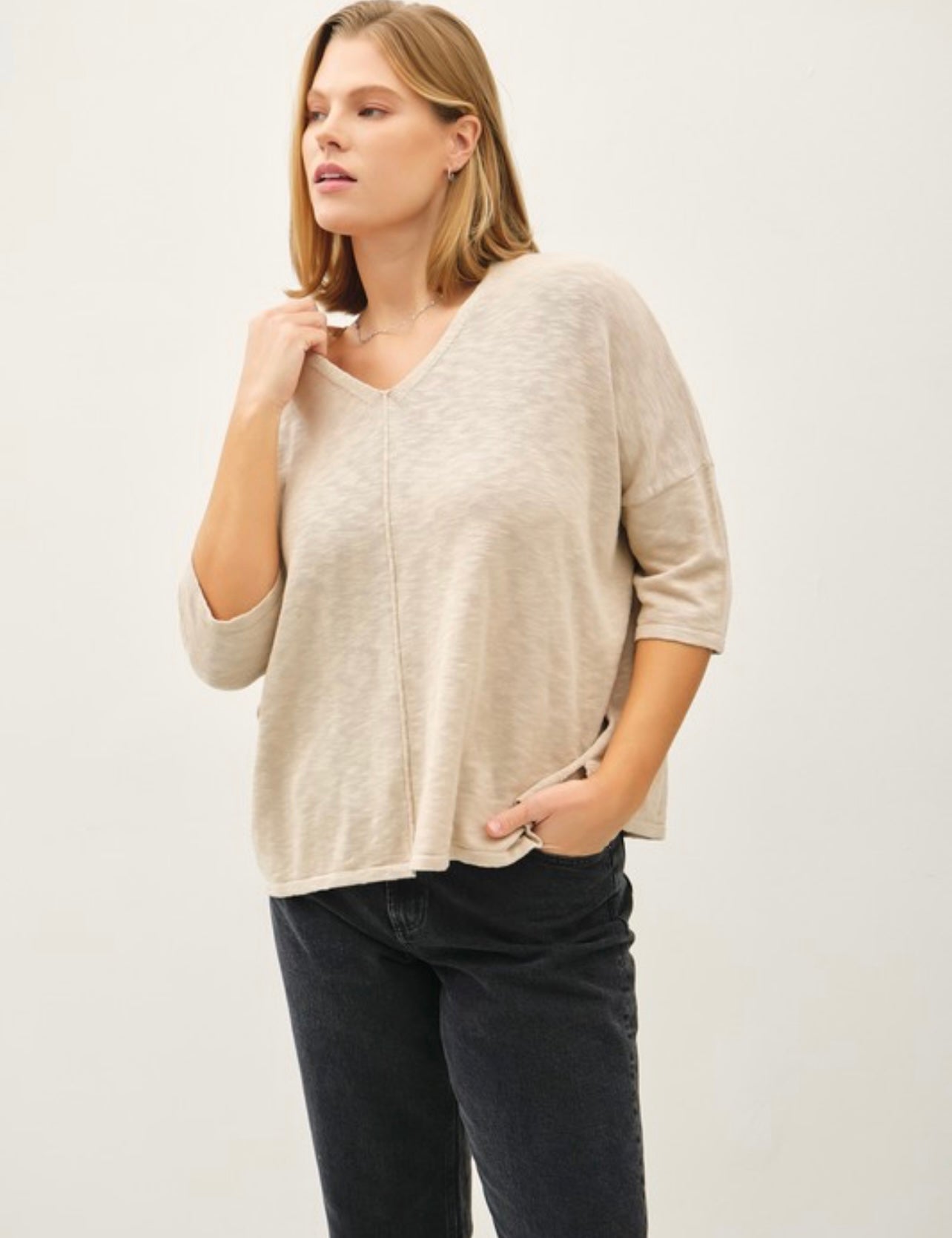 Drop Shoulder Slub Knit Tee