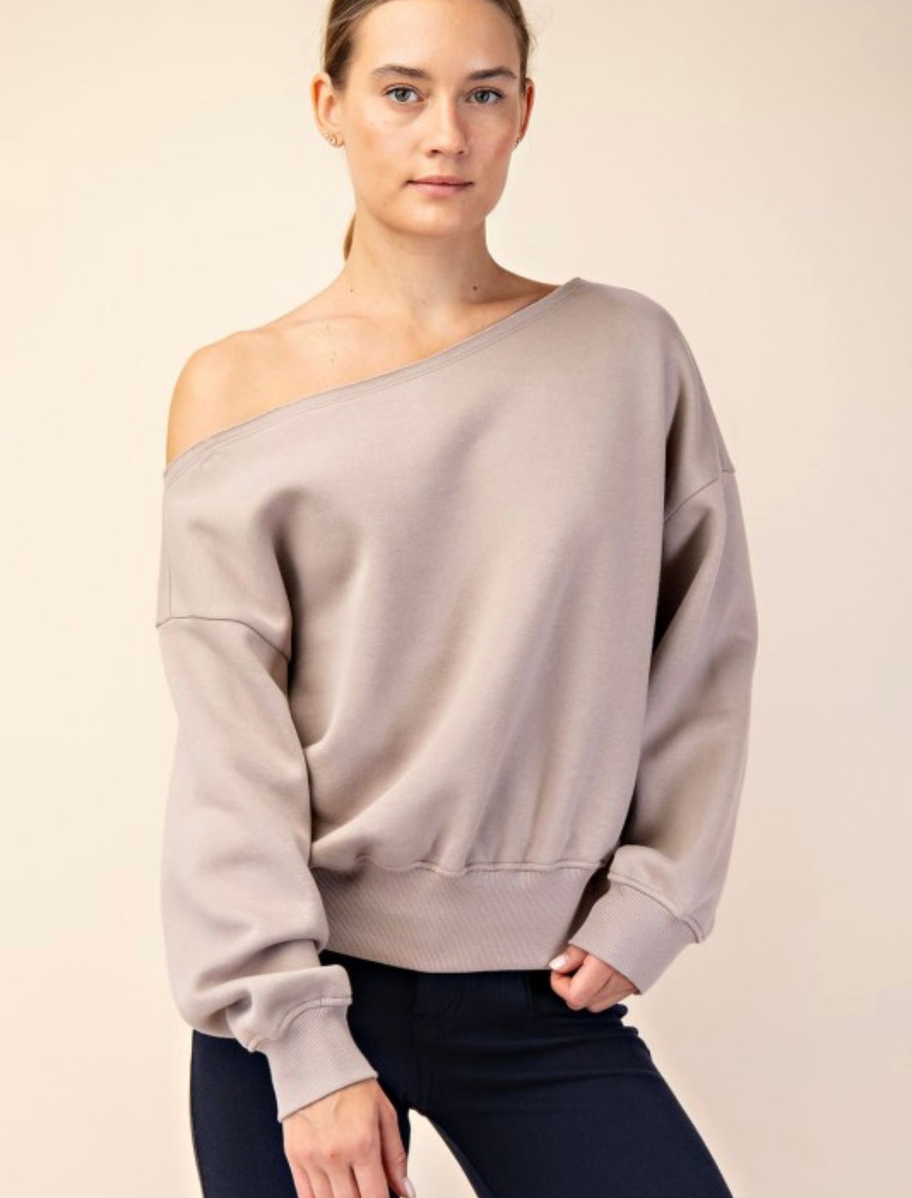 Terry Off Shoulder Fleece Top