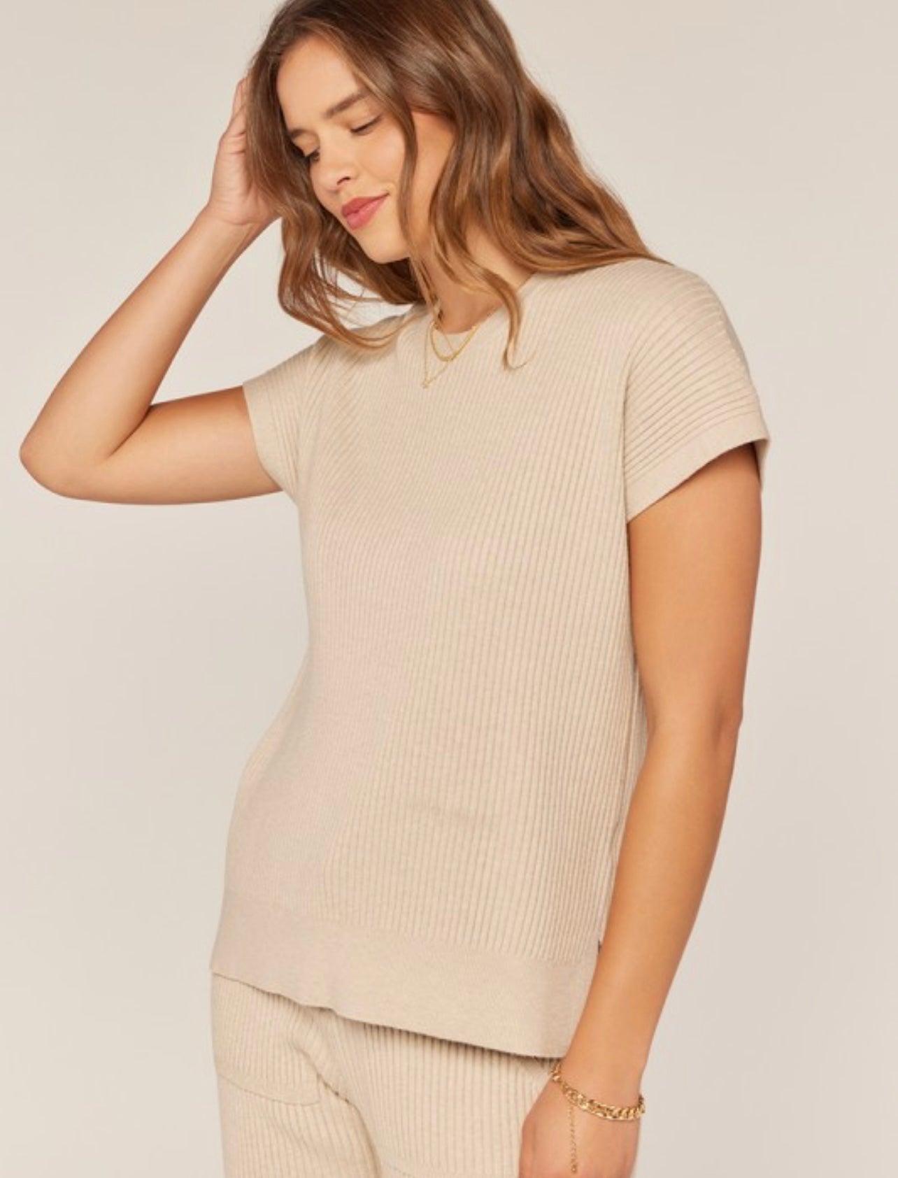 Rib Knit Short Sleeve Top