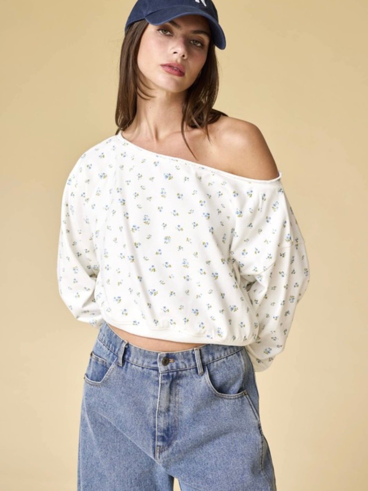 Floral Off Shoulder Cropped Sweatshirt