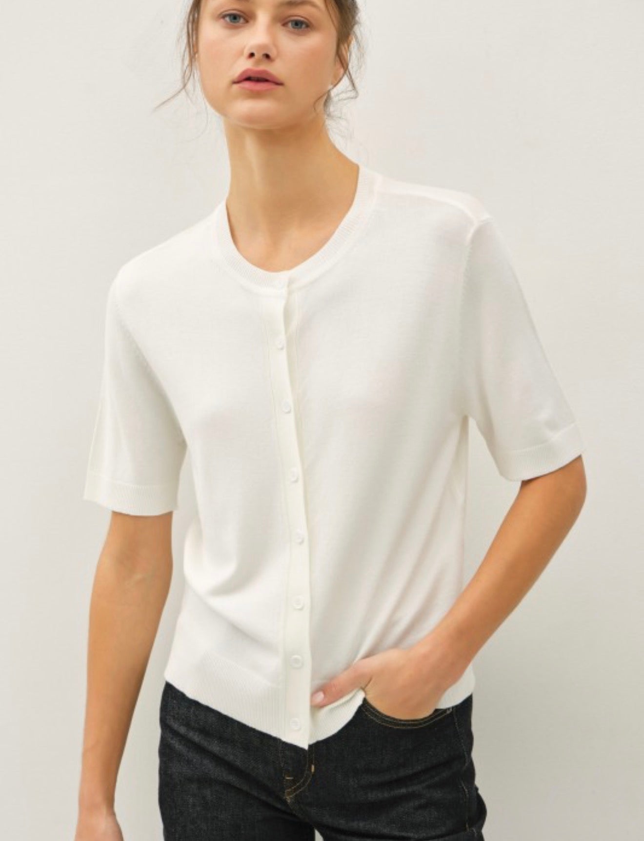 Basic Short Sleeve Knit Cardigan