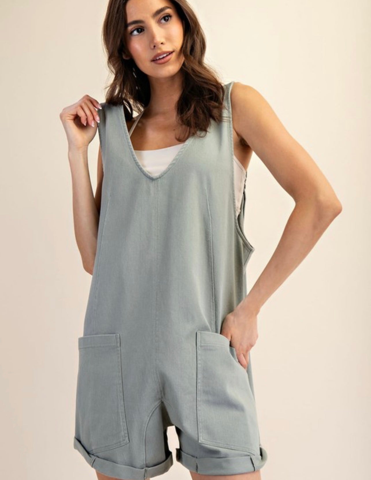 Loose Fit Rolled Cuff Romper