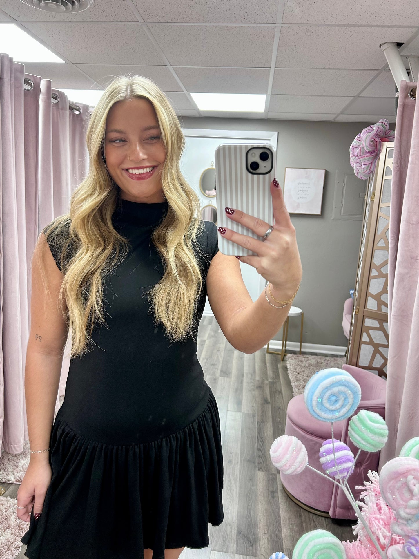 Mock Neck Mini Flare Dress