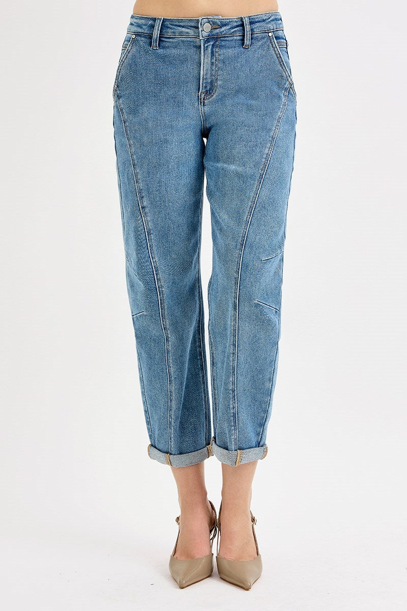 Risen Mid Rise Crop Barrel Jean