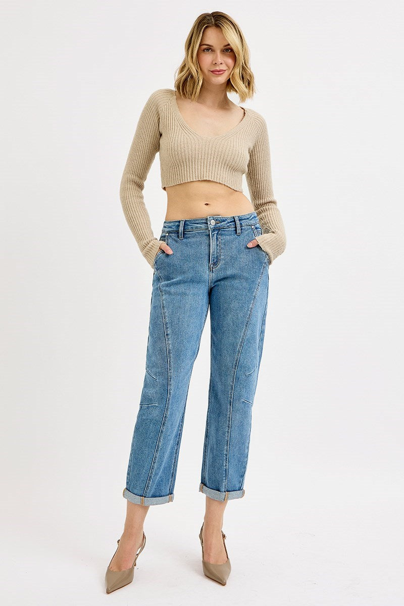 Risen Mid Rise Crop Barrel Jean
