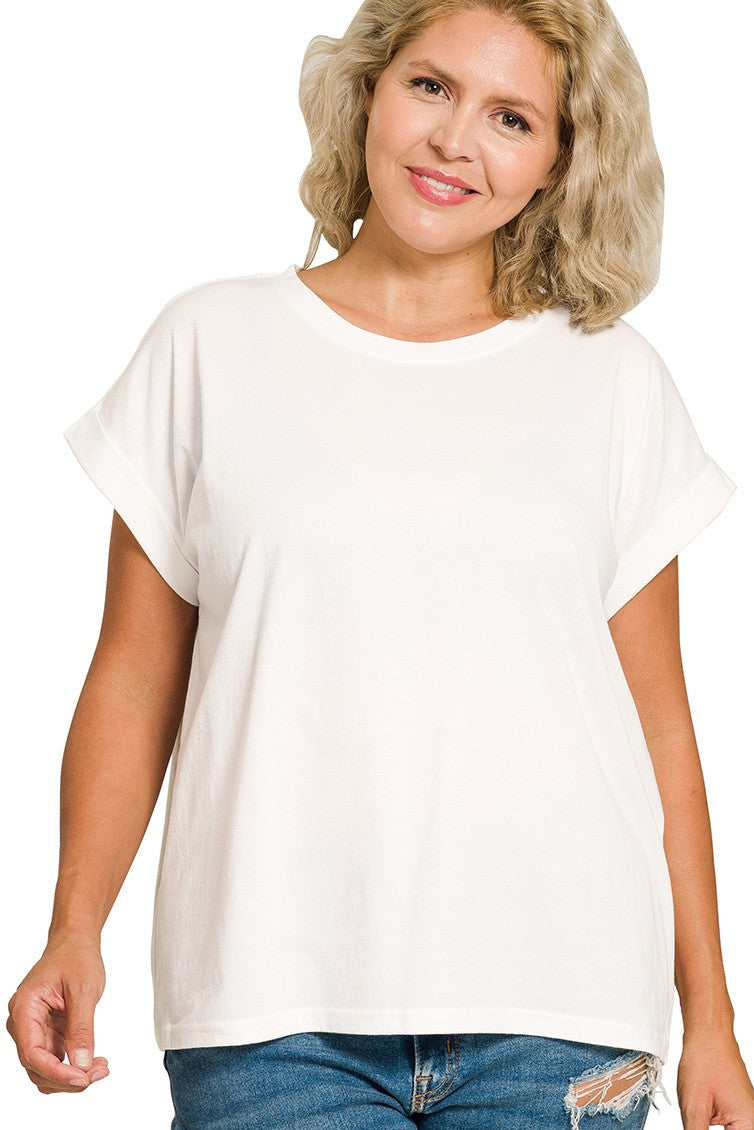 Folded Sleeve Tee Top